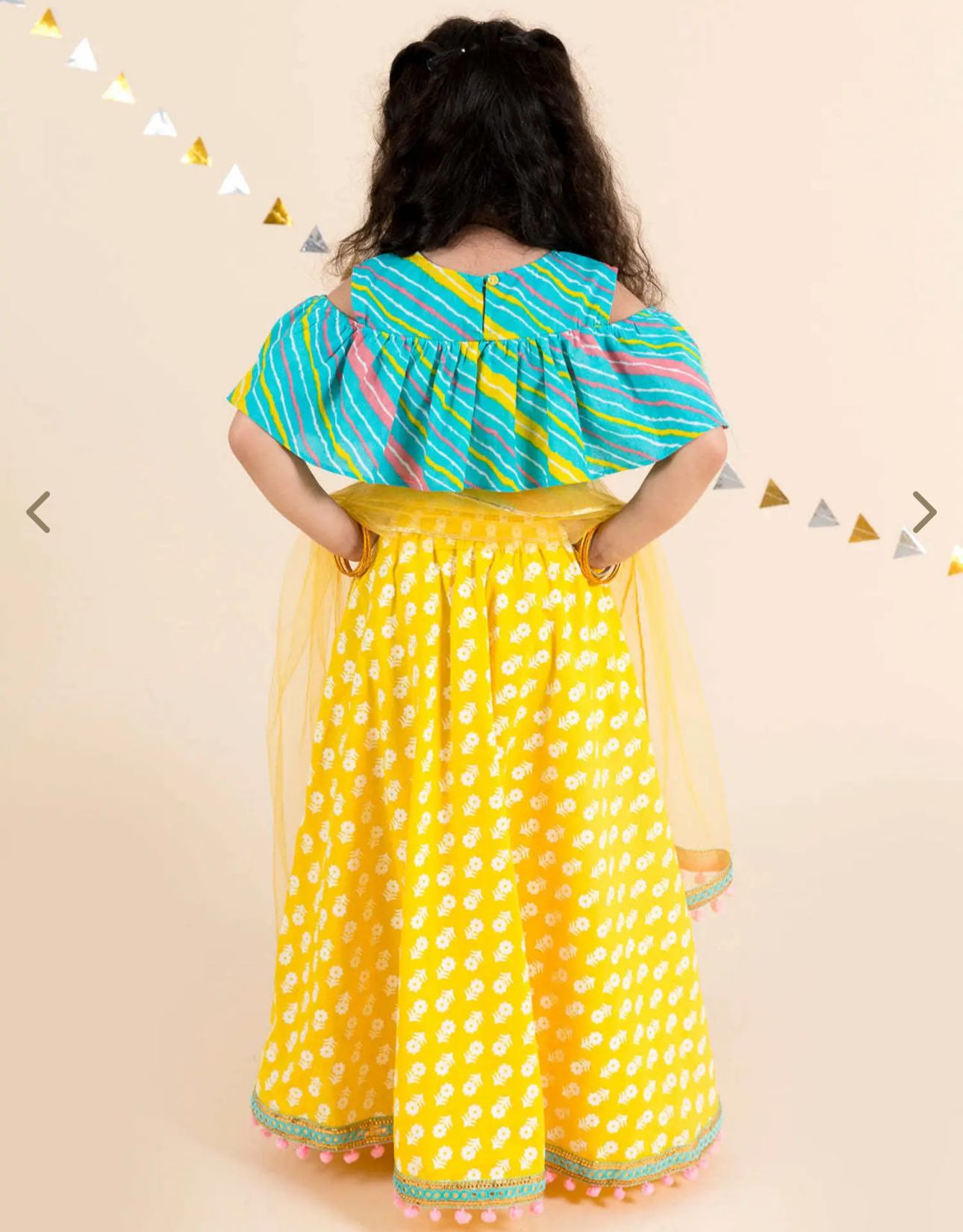Girls Yellow & Turquoise Blue Cotton Regular Fit Printed Lehenga Choli in Berlin