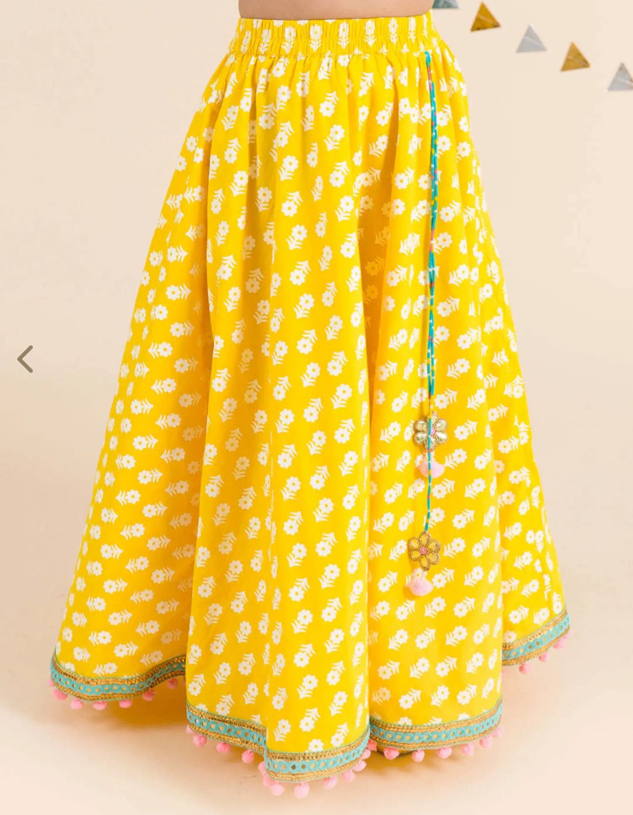 Girls Yellow & Turquoise Blue Cotton Regular Fit Printed Lehenga Choli in Berlin