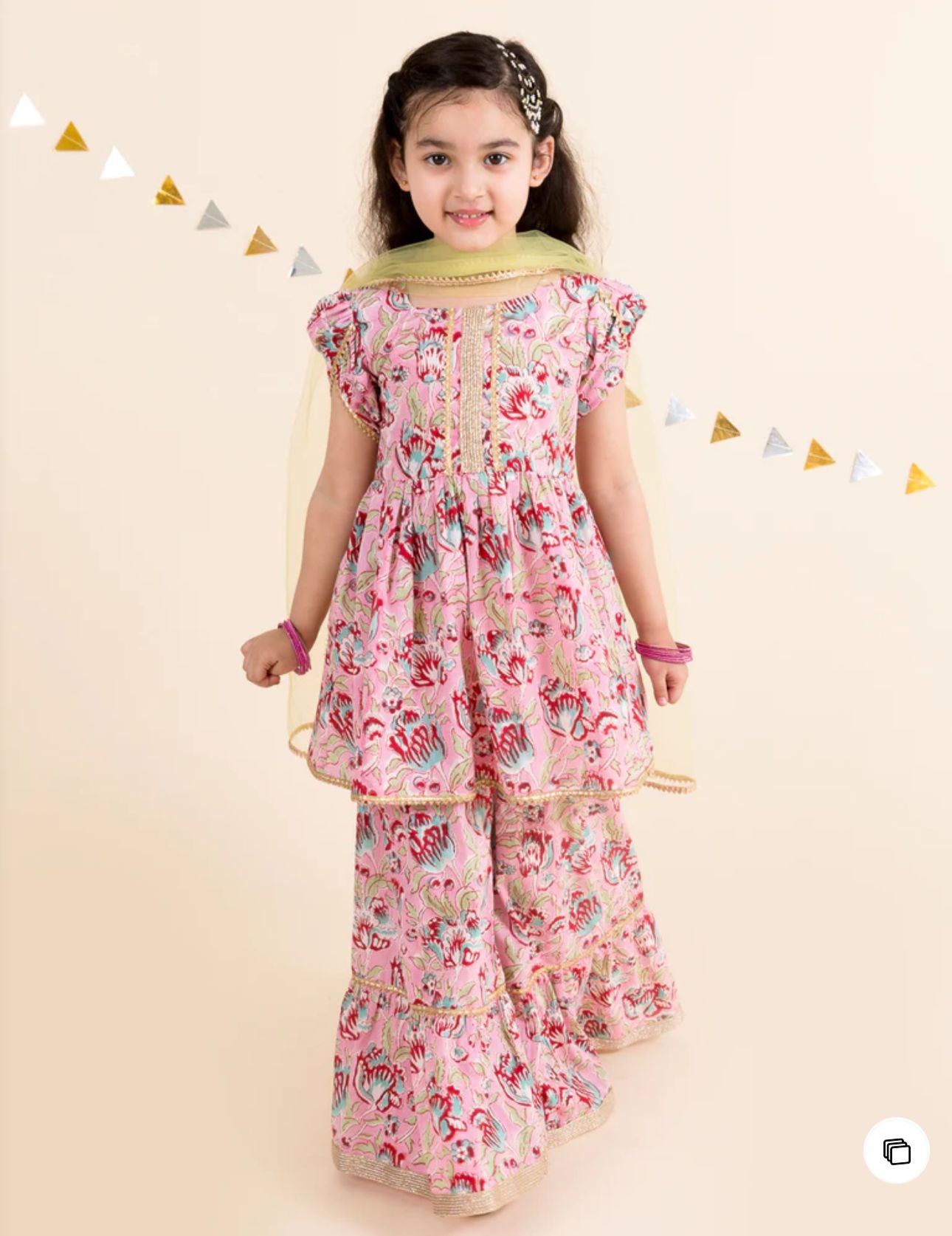 Girls Floral Printed Gotta Patti Pure Cotton Kurti with Palazzos With Dupatta in Berlin