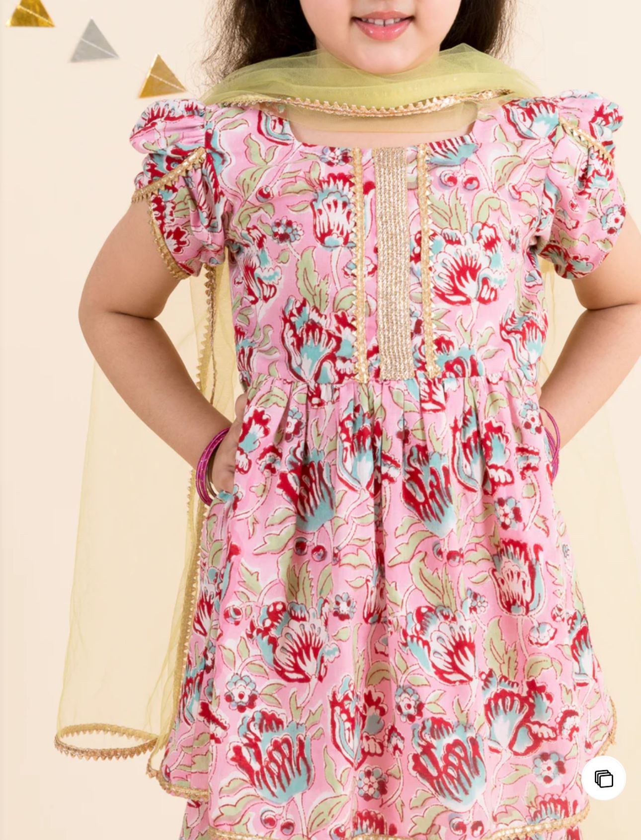 Girls Floral Printed Gotta Patti Pure Cotton Kurti with Palazzos With Dupatta in Berlin