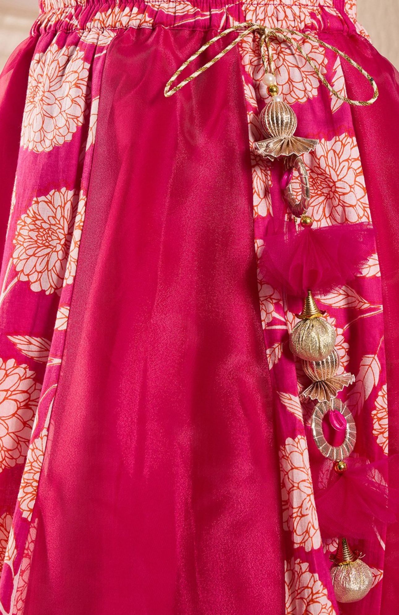Girls Magenta Floral Print Taffeta Panelled Lehenga & Choli With Dupatta in Berlin