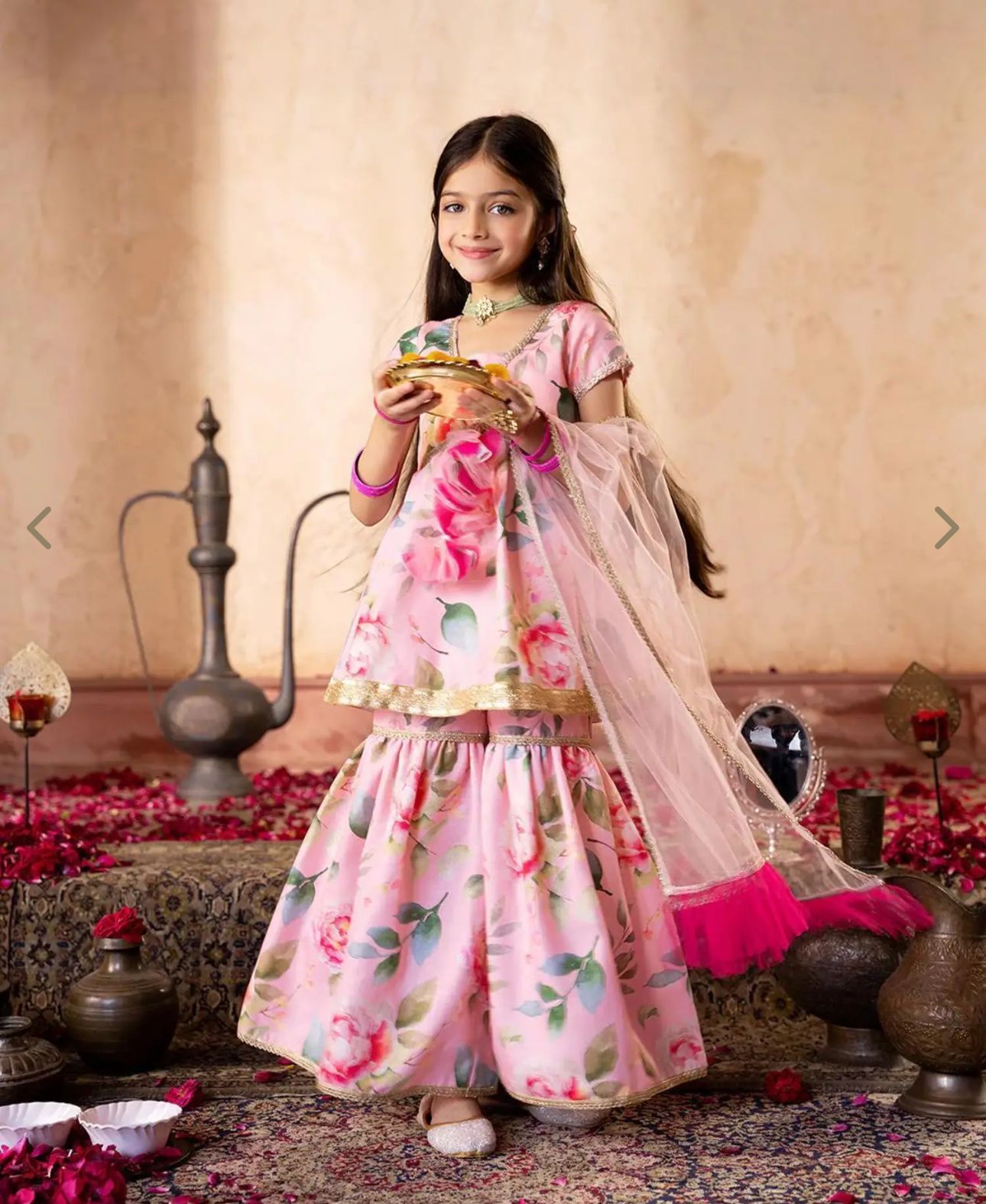 Girls Peach Regular Fit Printed Kurta Set in Germany