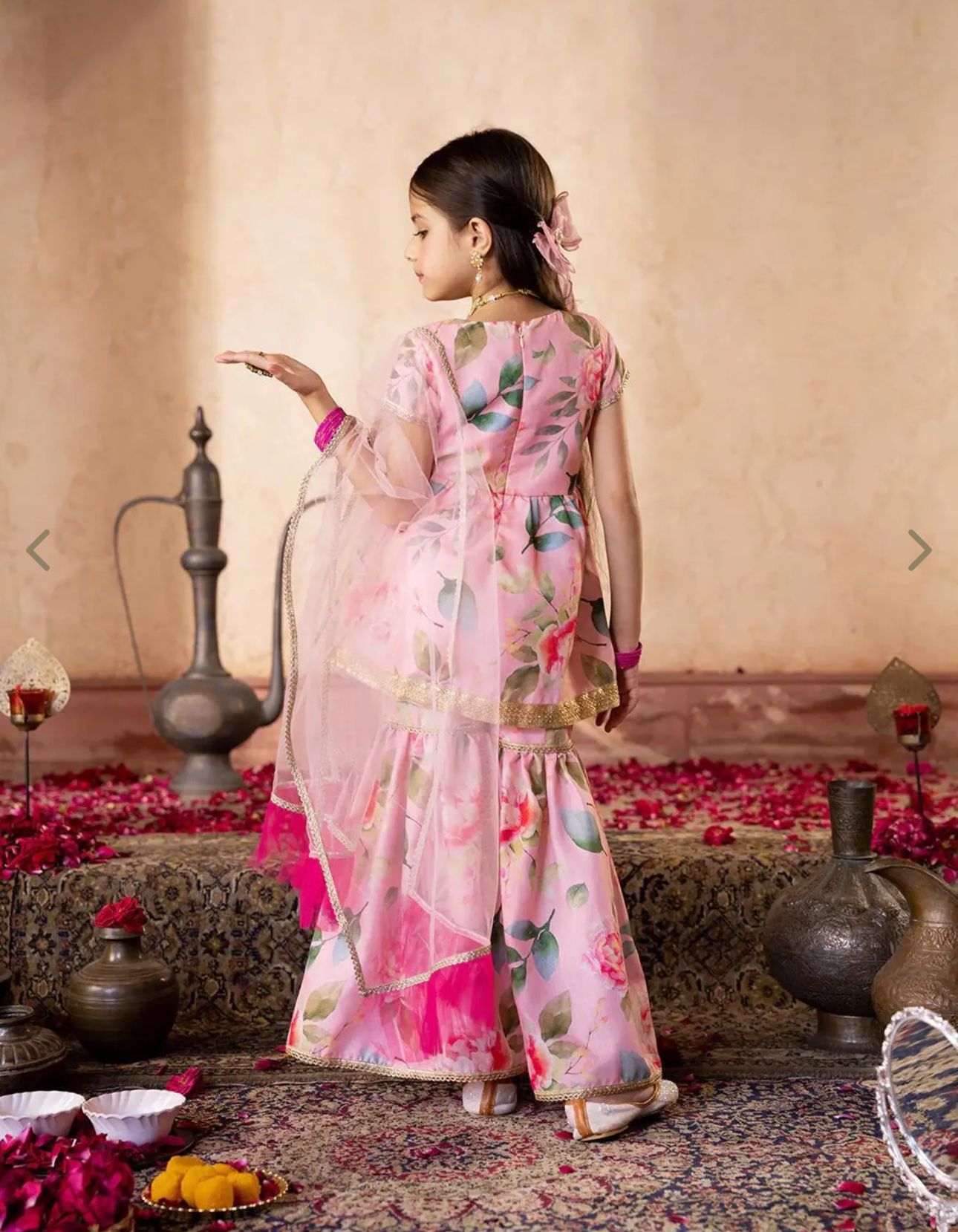 Girls Peach Regular Fit Printed Kurta Set in Germany