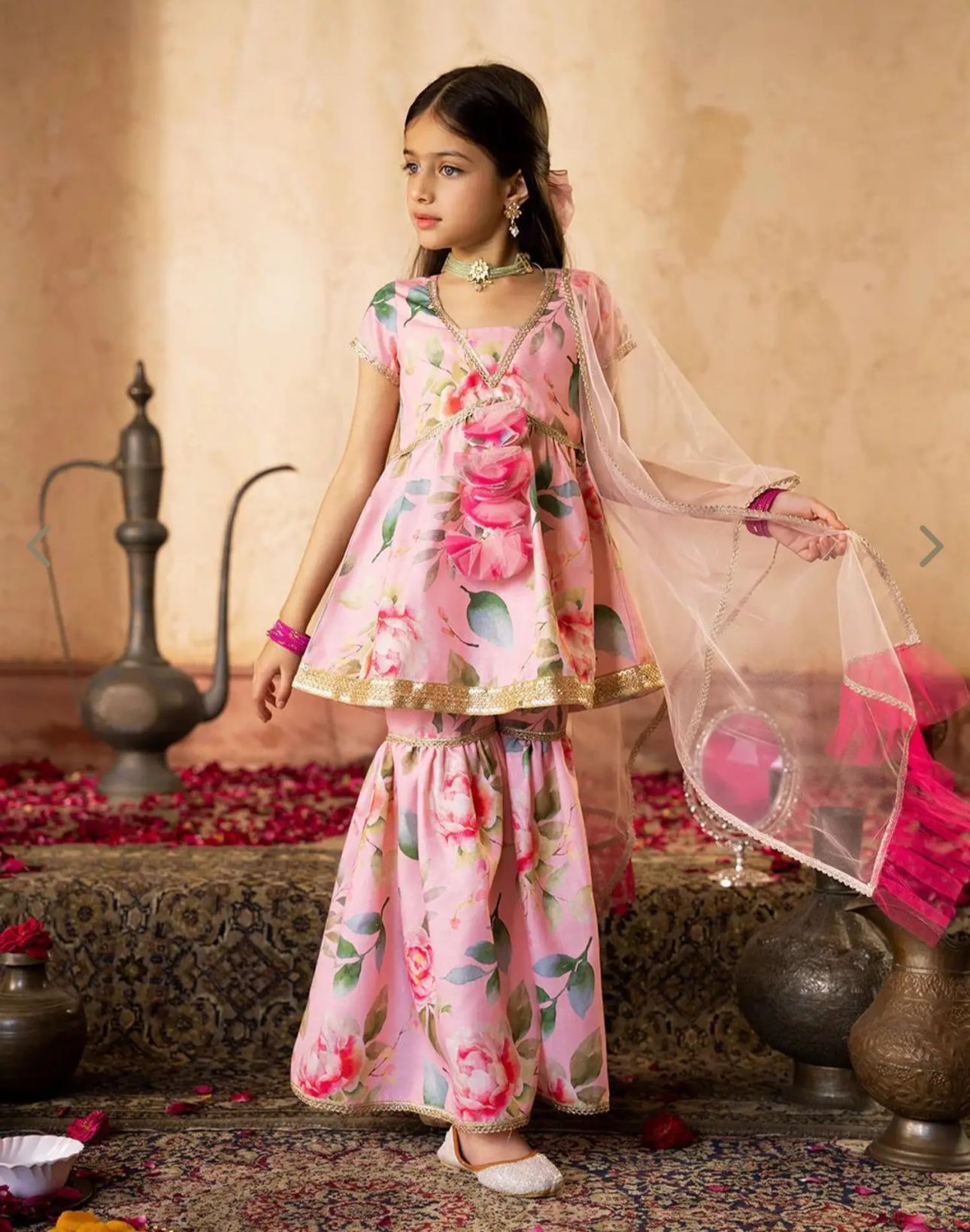 Girls Peach Regular Fit Printed Kurta Set in Germany