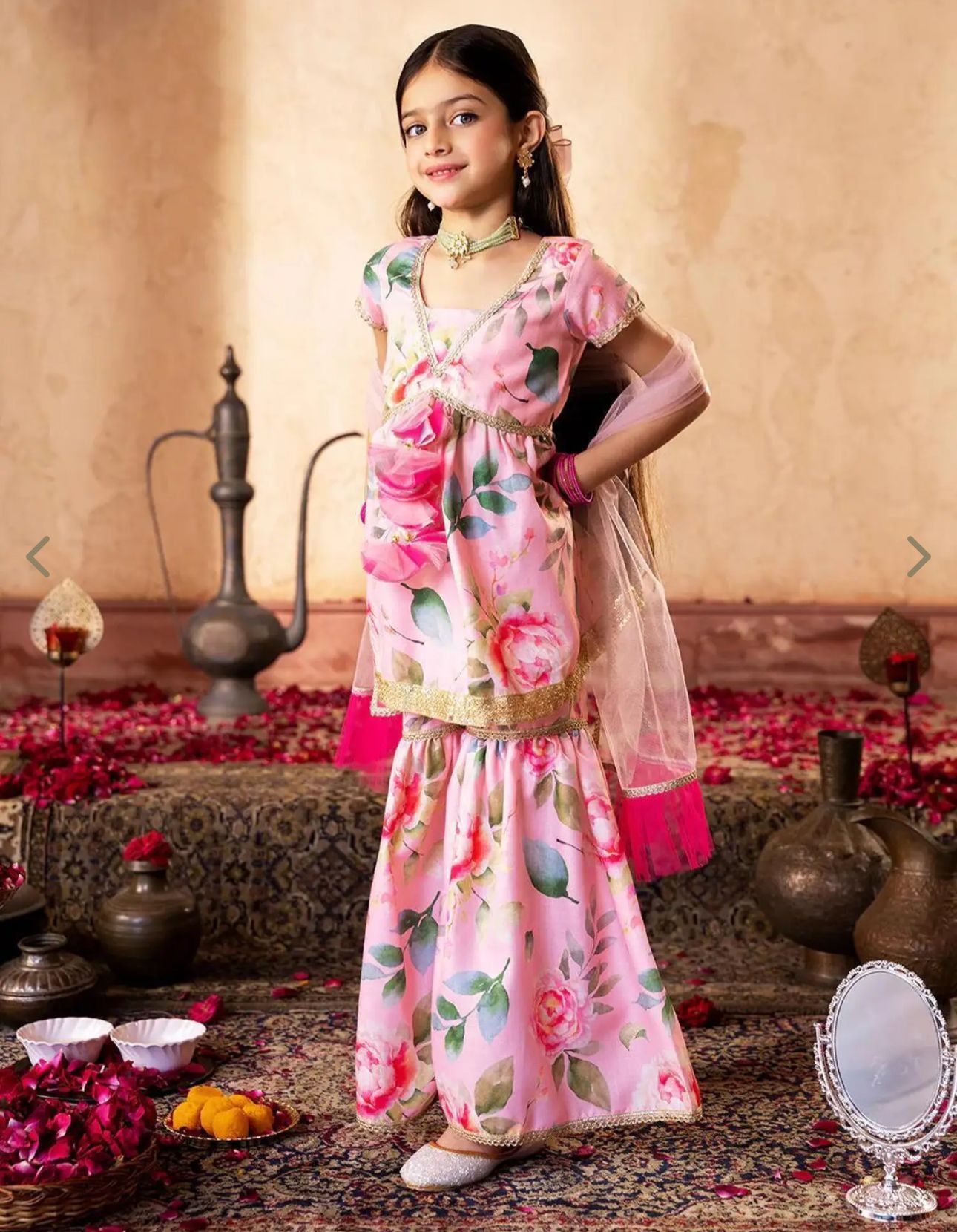 Girls Peach Regular Fit Printed Kurta Set in Germany