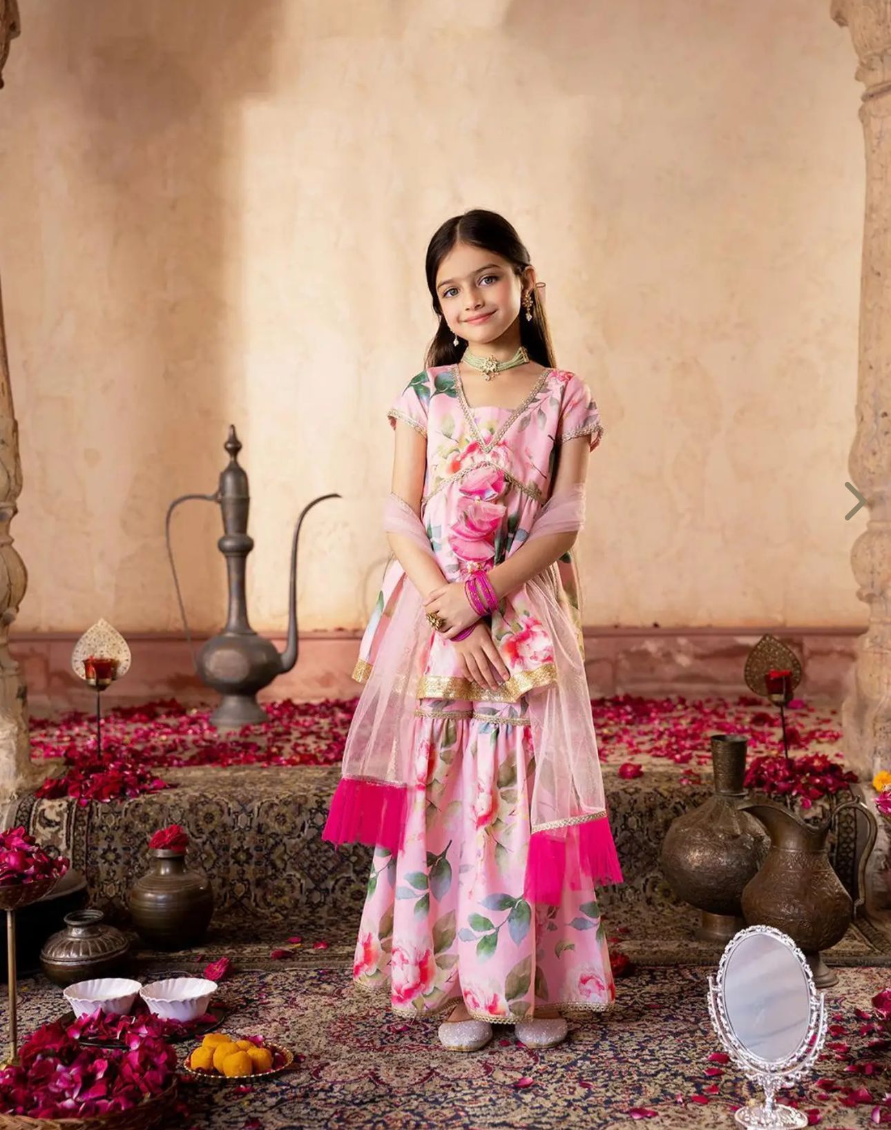 Girls Peach Regular Fit Printed Kurta Set in Germany