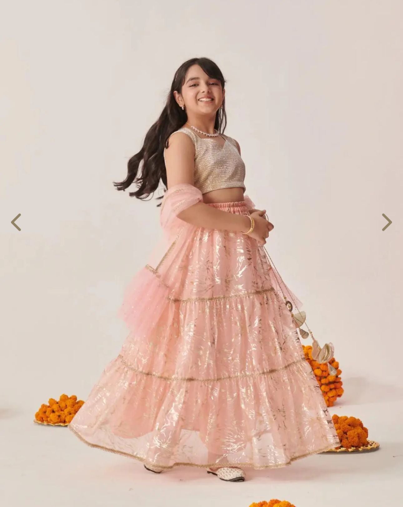 Girls Peach Regular Fit Printed Lehenga Choli in Germany
