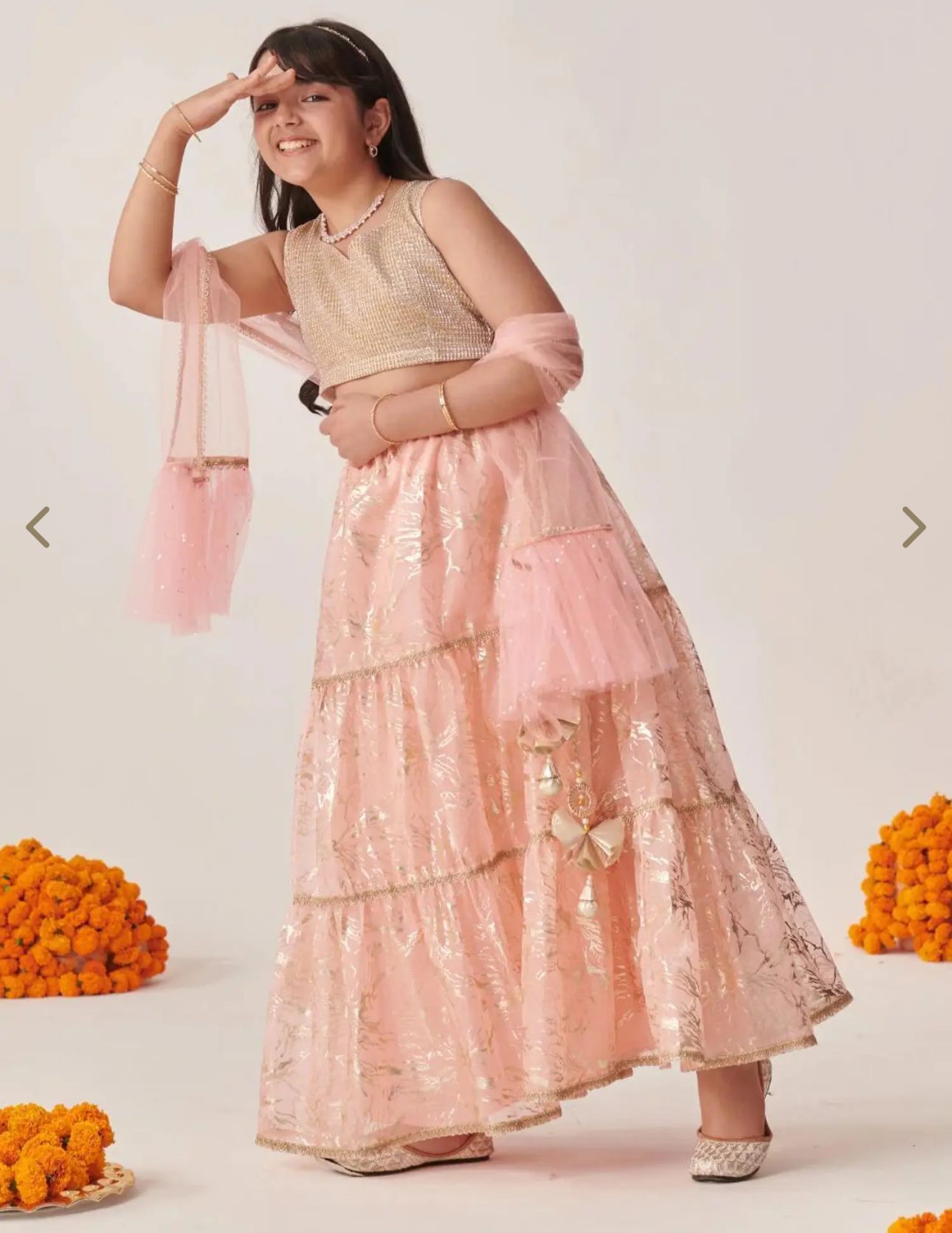 Girls Peach Regular Fit Printed Lehenga Choli in Germany