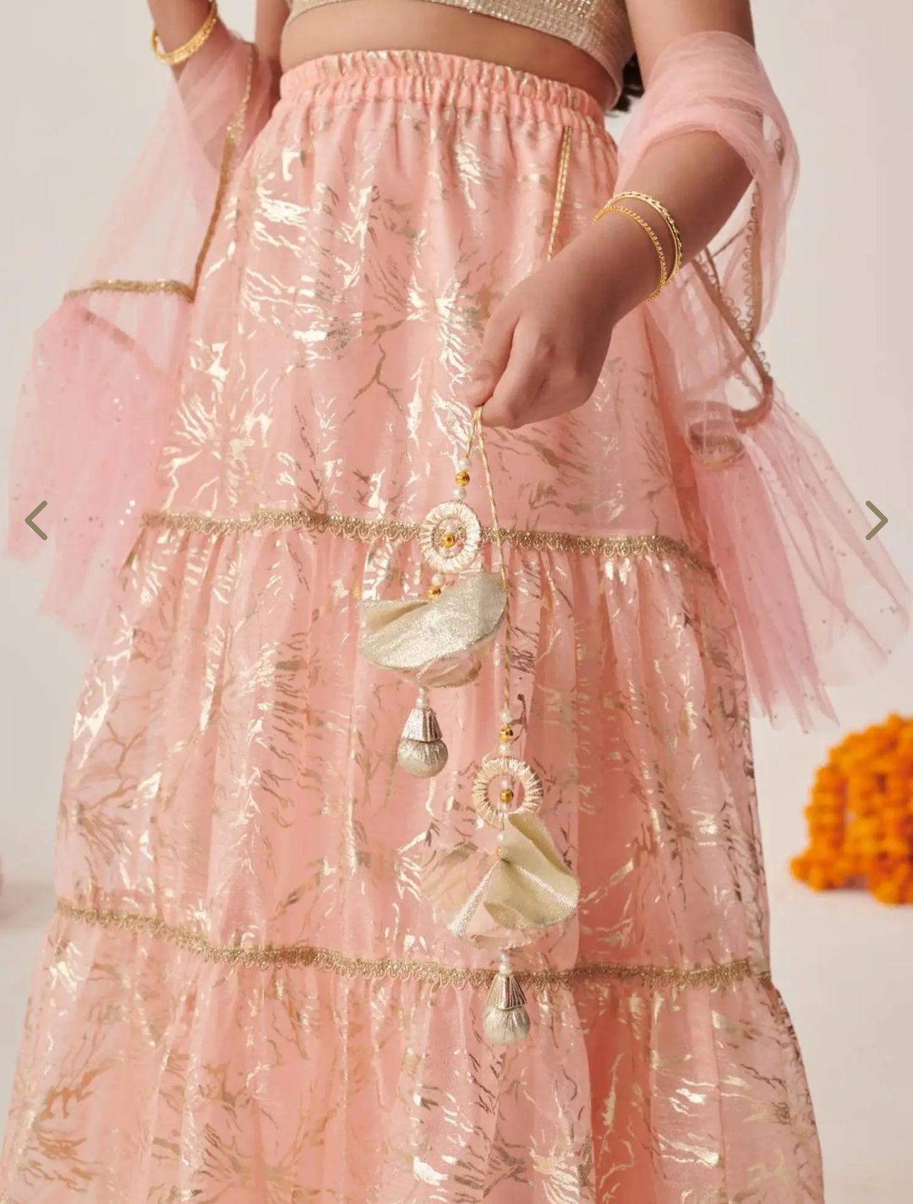Girls Peach Regular Fit Printed Lehenga Choli in Germany
