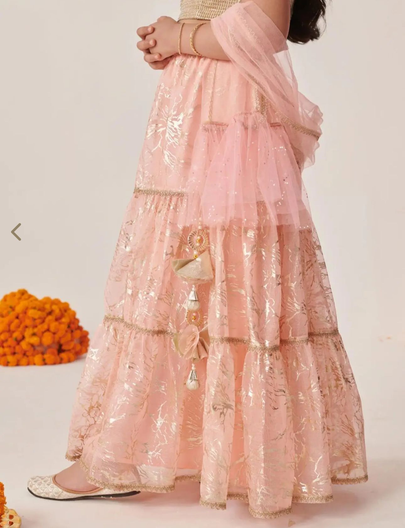 Girls Peach Regular Fit Printed Lehenga Choli in Germany