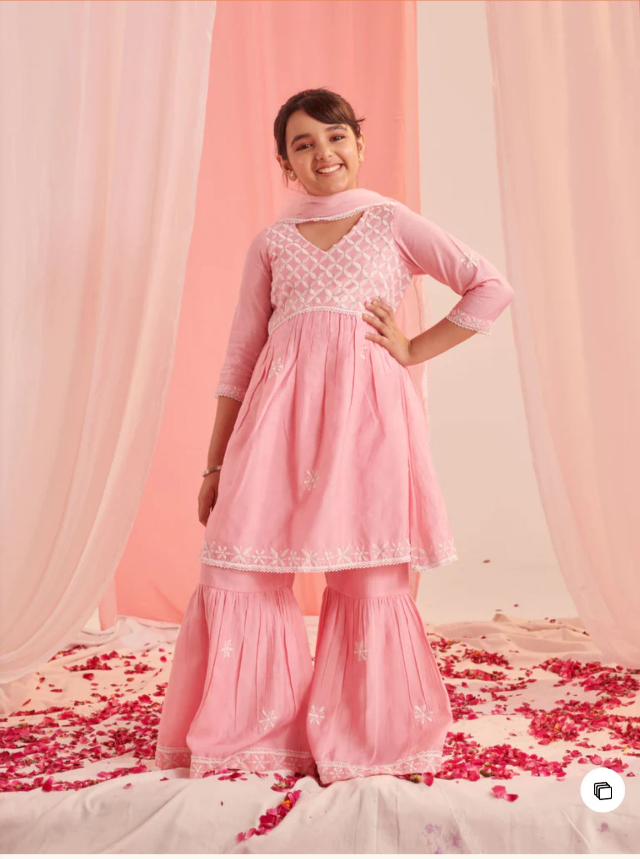 Girls Floral Embroidered Regular Thread Work Kurta With Sharara With Dupatta in Germany