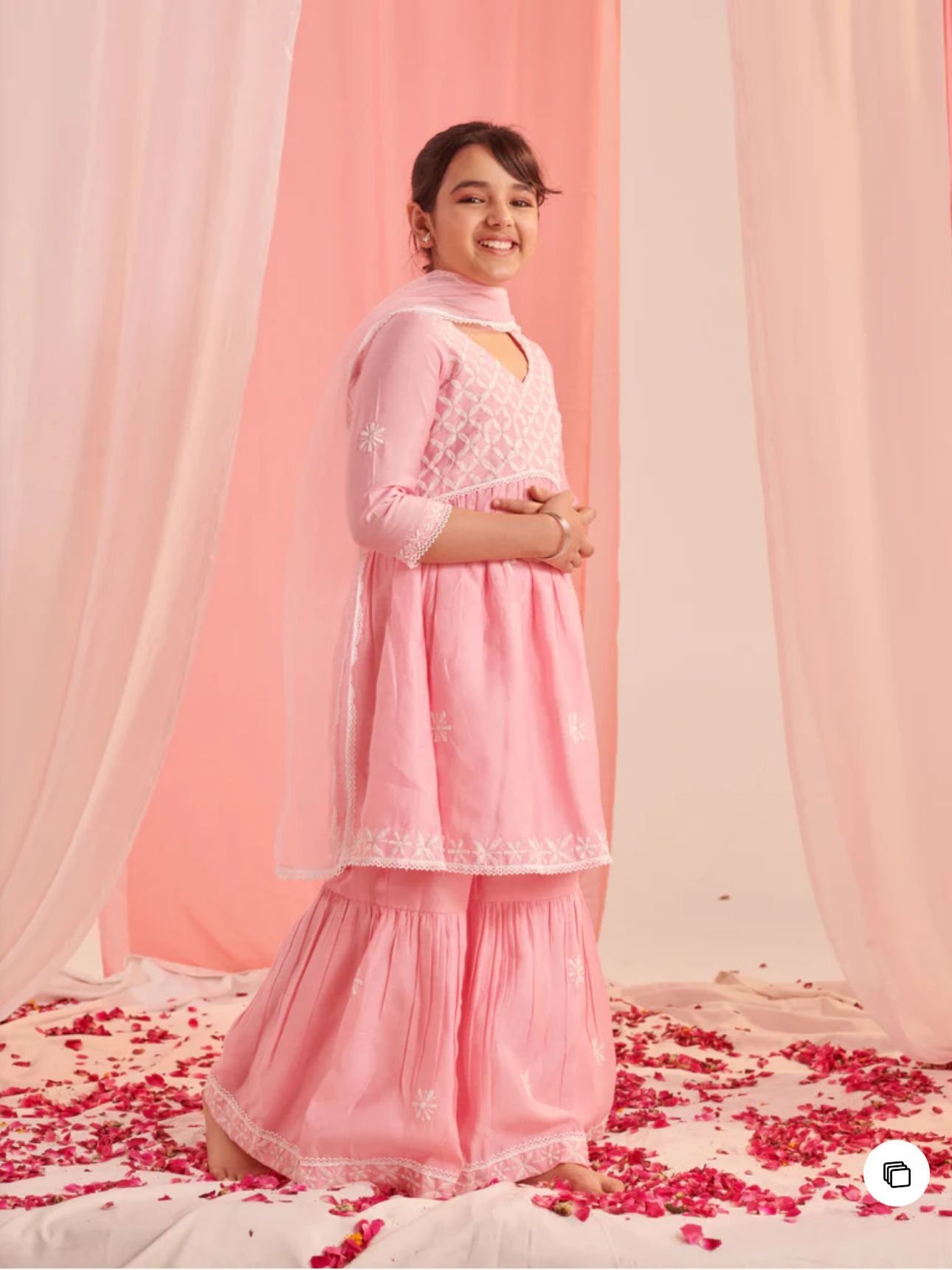 Girls Floral Embroidered Regular Thread Work Kurta With Sharara With Dupatta in Germany