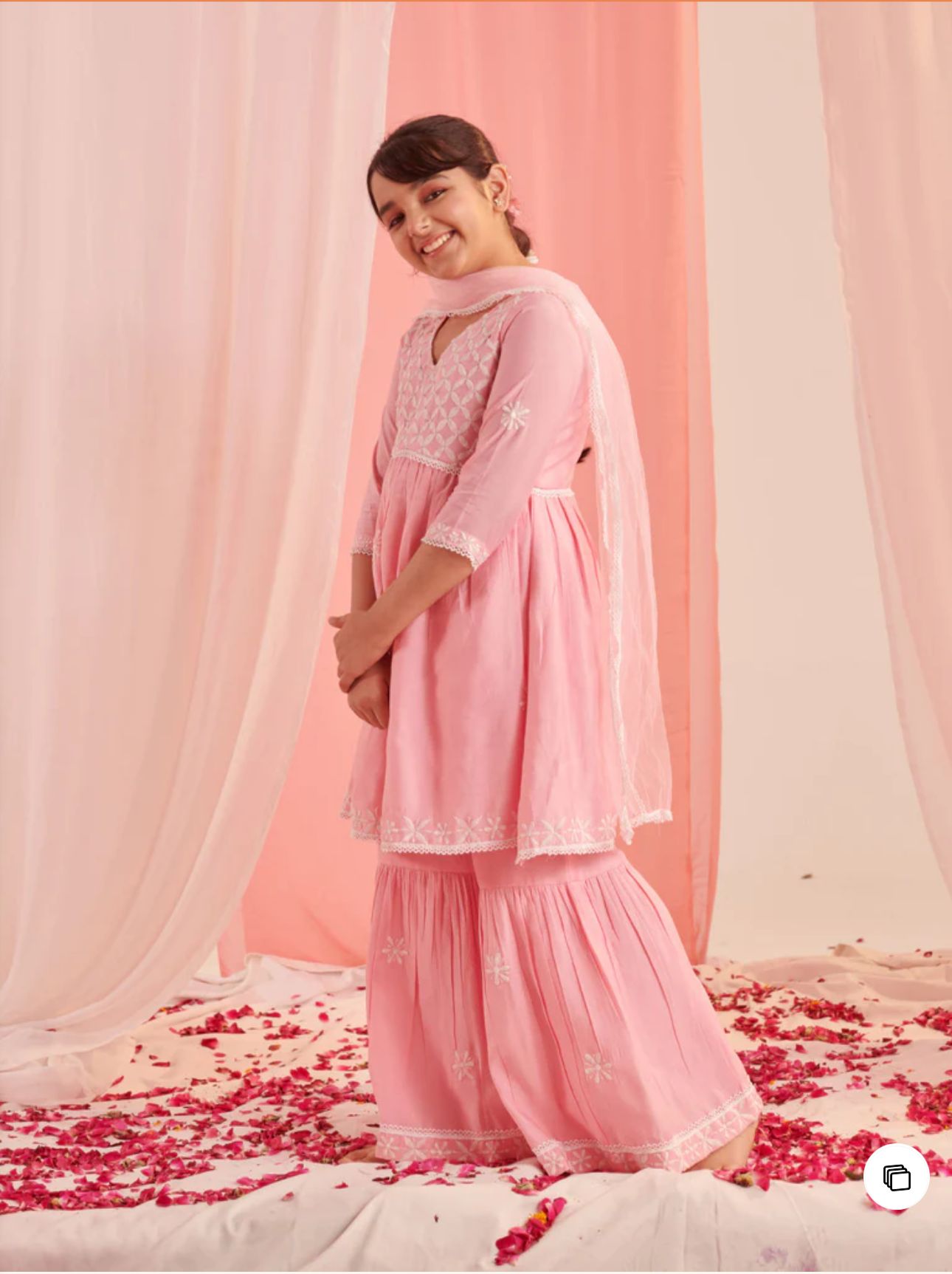 Girls Floral Embroidered Regular Thread Work Kurta With Sharara With Dupatta in Germany