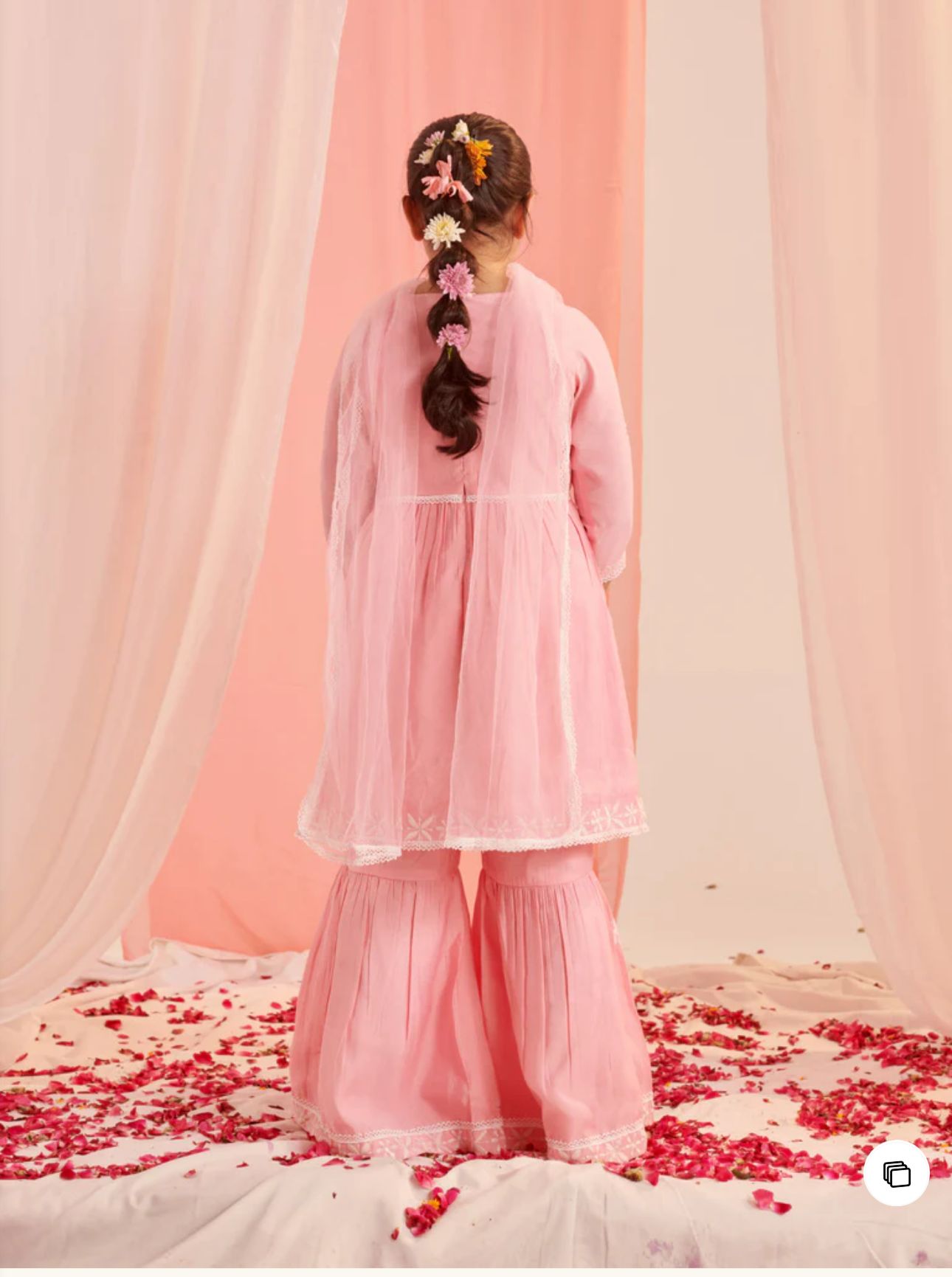 Girls Floral Embroidered Regular Thread Work Kurta With Sharara With Dupatta in Germany