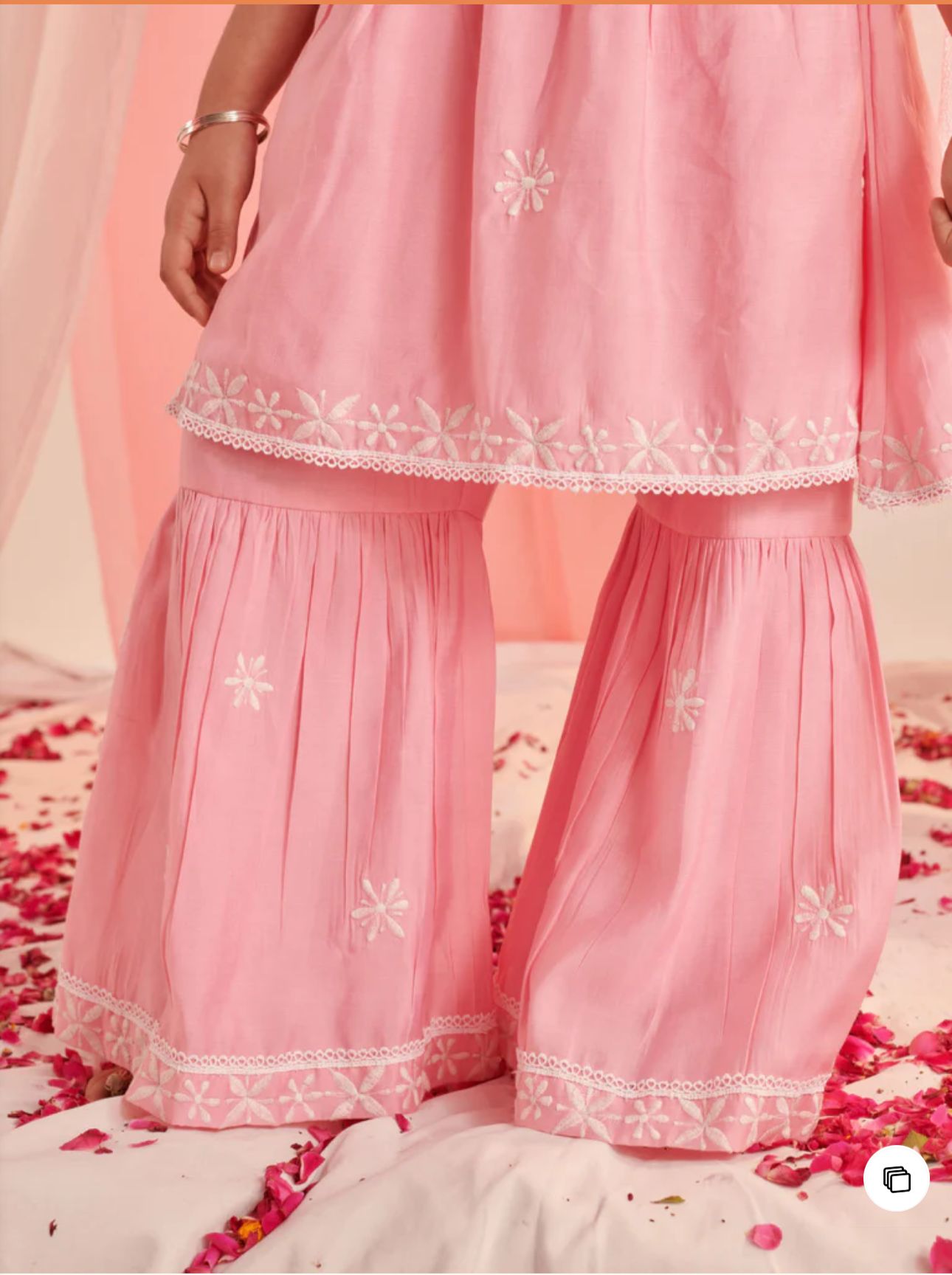 Girls Floral Embroidered Regular Thread Work Kurta With Sharara With Dupatta in Germany