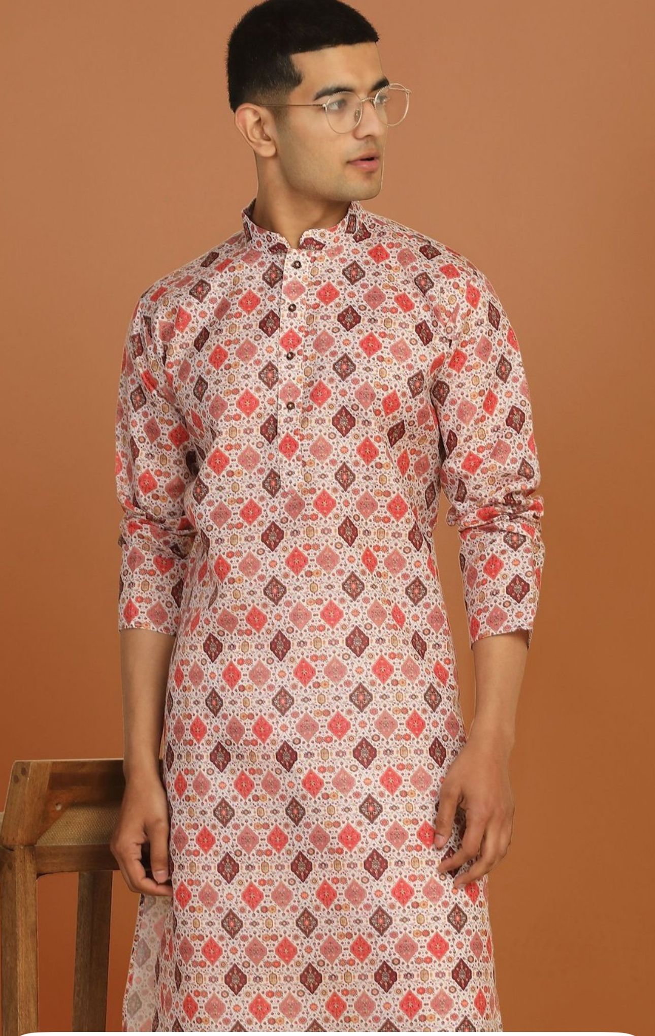 Geometric Printed Knee-Length Kurta with Pyjama