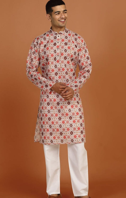 Geometric Printed Knee-Length Kurta with Pyjama