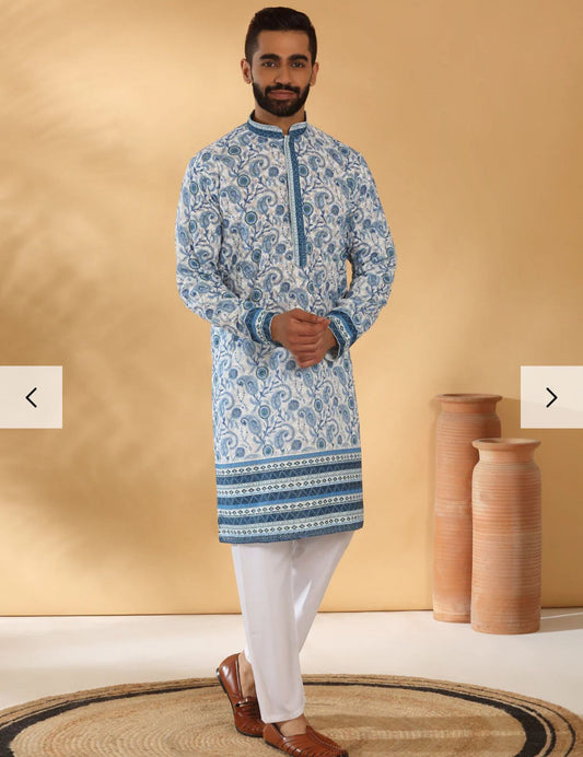 Cotton Embroidered Sequin Chikan Floral Print Thread Work Kurta And Pant in Germany