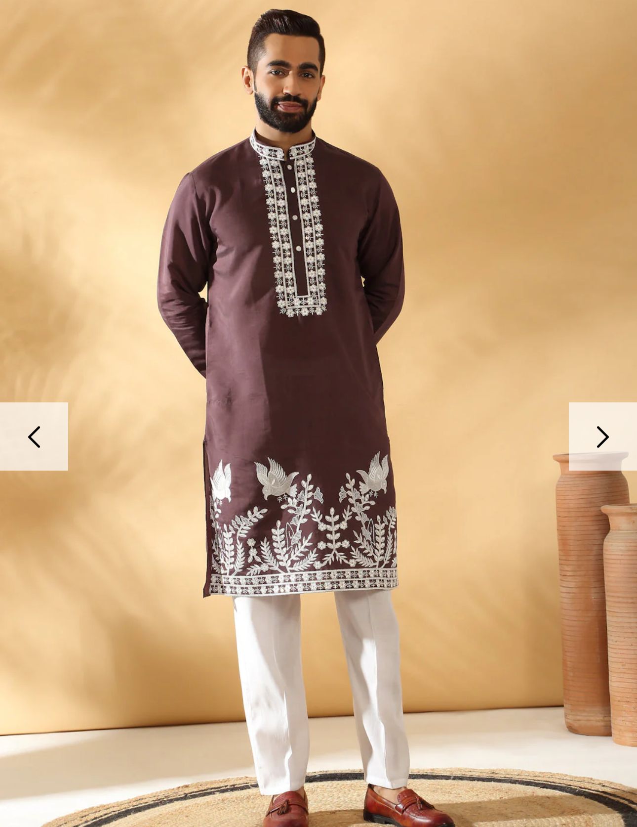 Cotton Silk Embroidered Sequin Work Kurta With Cotton Silk White Trouser Pant set in Germany