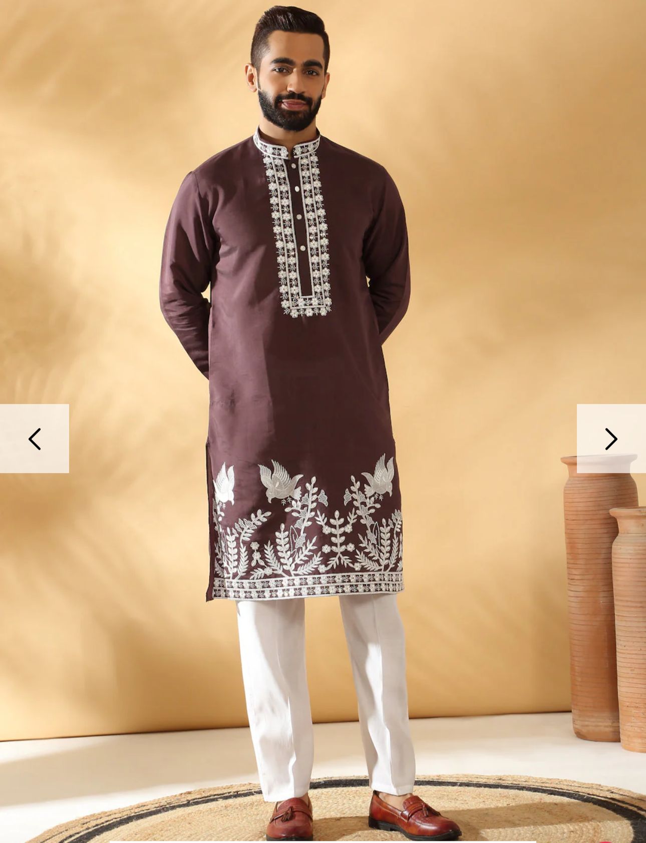 Cotton Silk Embroidered Sequin Work Kurta With Cotton Silk White Trouser Pant set in Germany