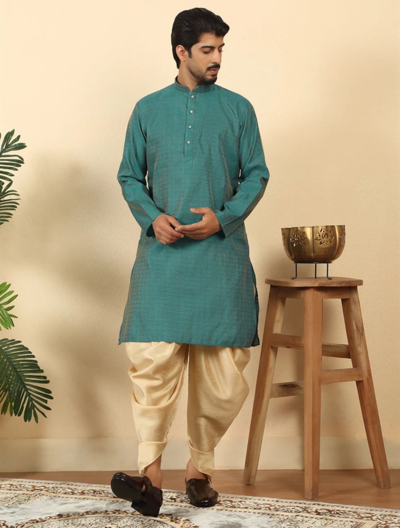 Cotton Silk Sequined Embroidered Yoke Design Cream Kurta With Cream Salwar in Berlin