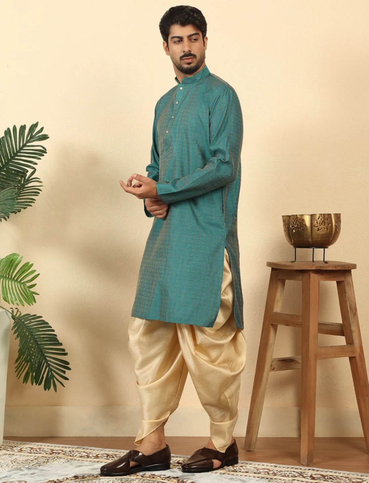 Cotton Silk Sequined Embroidered Yoke Design Cream Kurta With Cream Salwar in Berlin