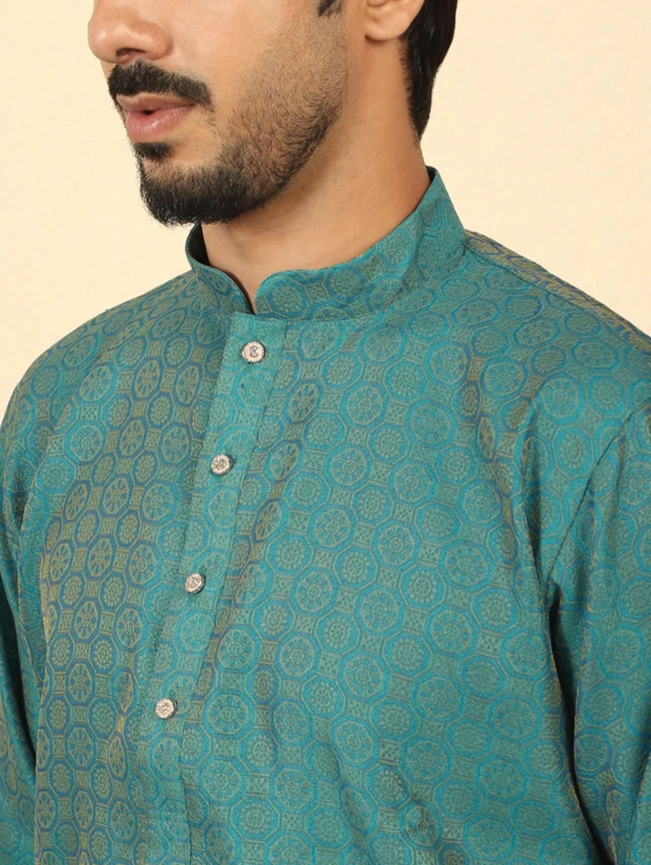 Cotton Silk Sequined Embroidered Yoke Design Cream Kurta With Cream Salwar in Berlin