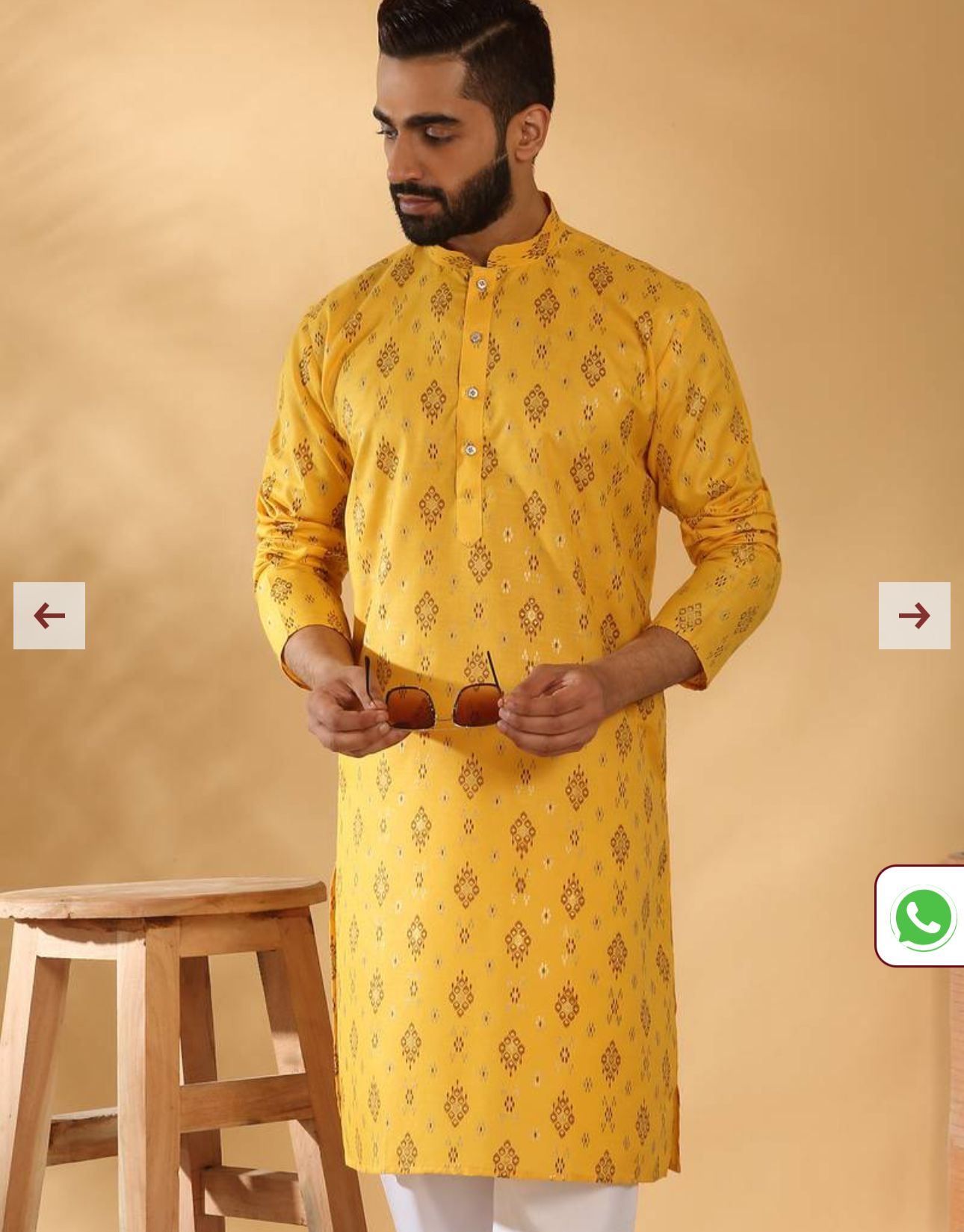 Cotton Blend Geometric Printed Yellow Kurta and Pyjama in Germany