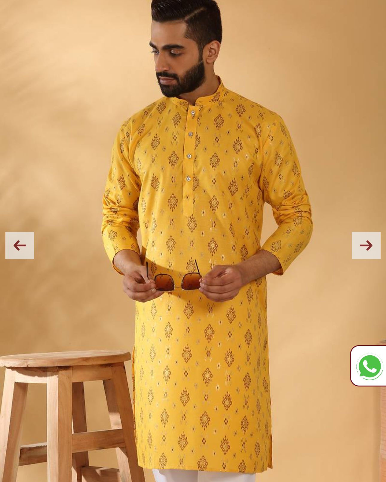 Cotton Blend Geometric Printed Yellow Kurta and Pyjama in Germany