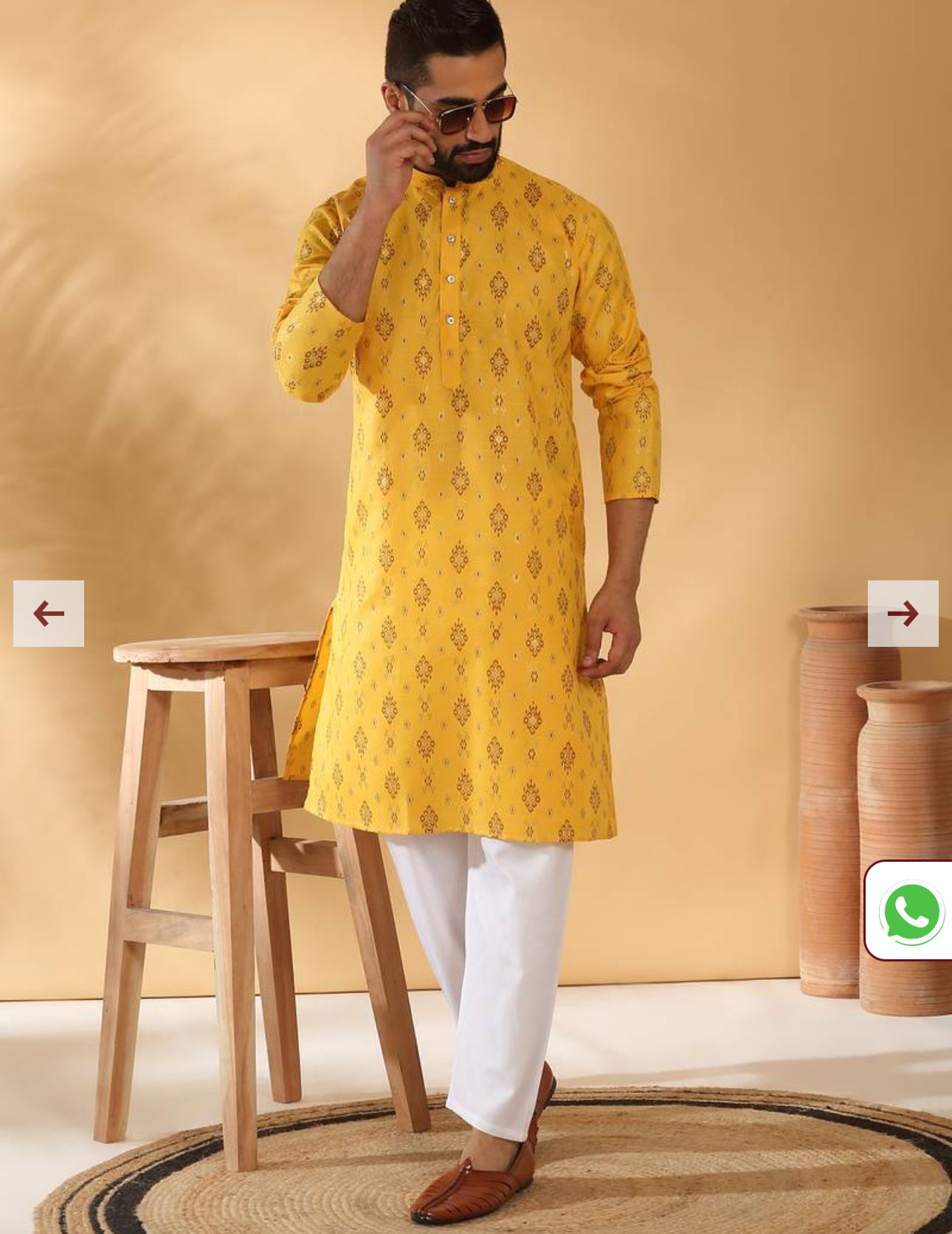 Cotton Blend Geometric Printed Yellow Kurta and Pyjama in Germany