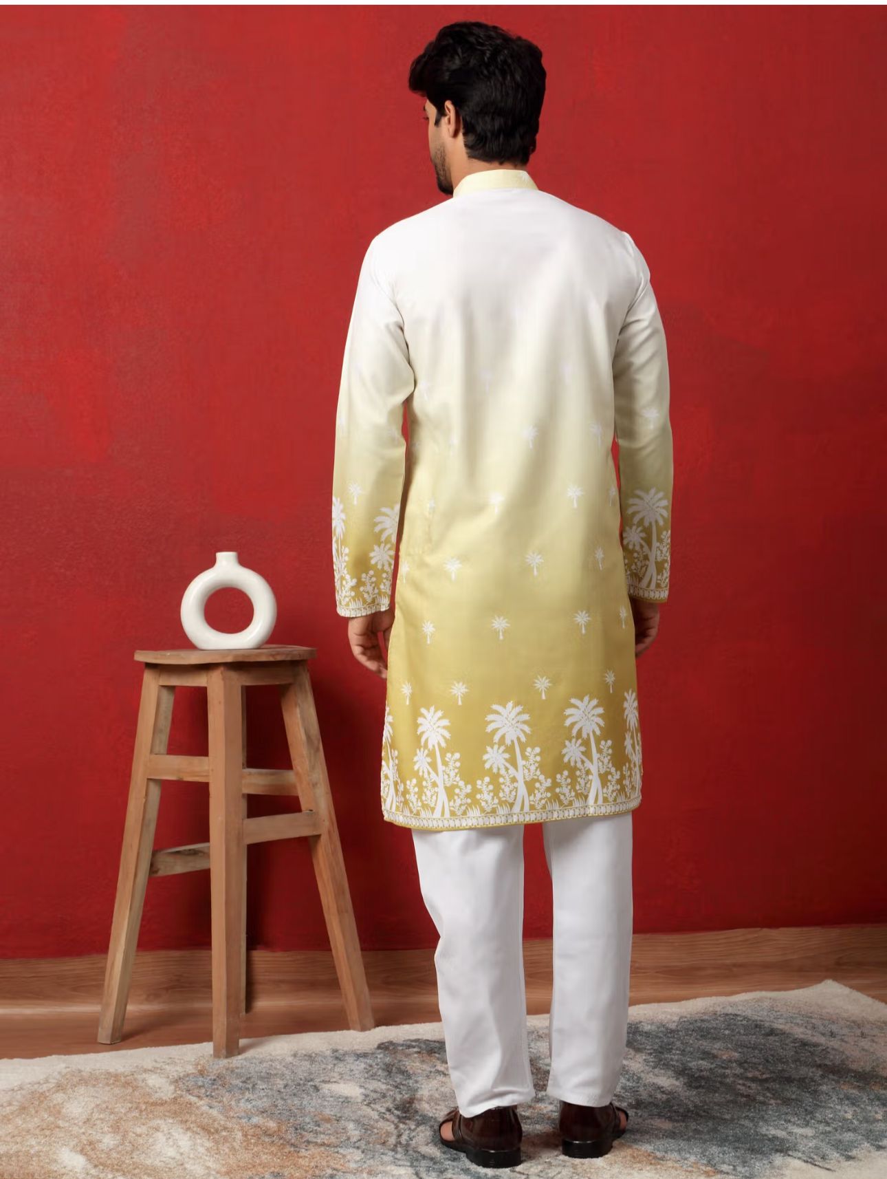 Cotton Blend Printed Olive Kurta and Pyjama in Germany