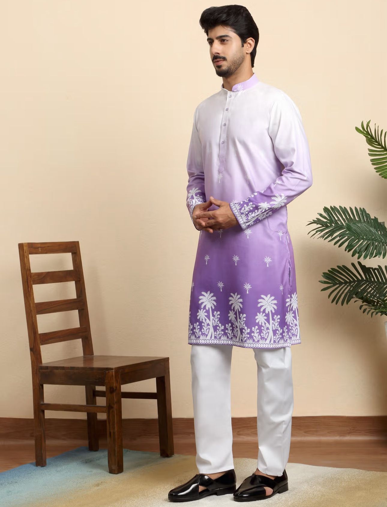 Cotton Blend Printed Olive Kurta and Pyjama in Germany