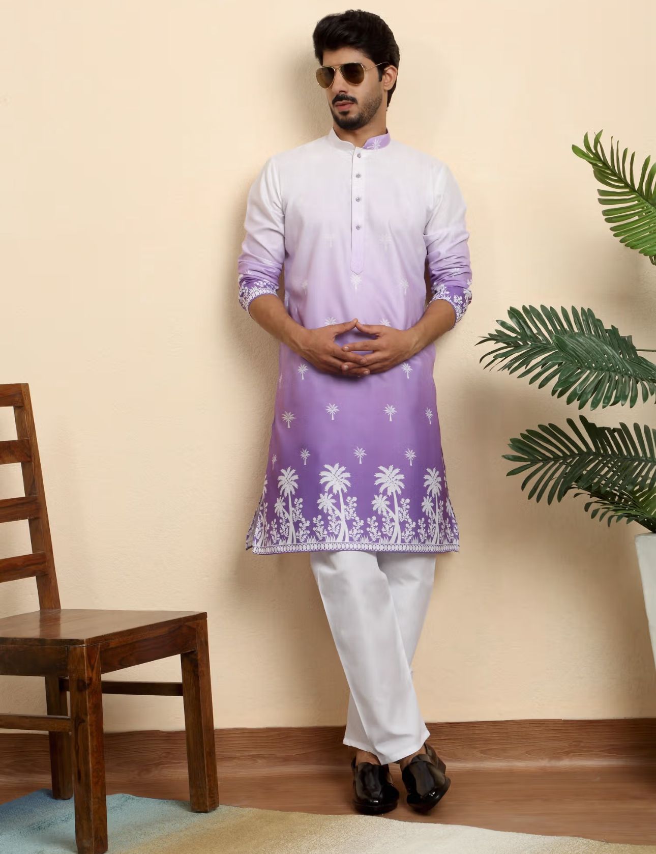 Cotton Blend Printed Olive Kurta and Pyjama in Germany