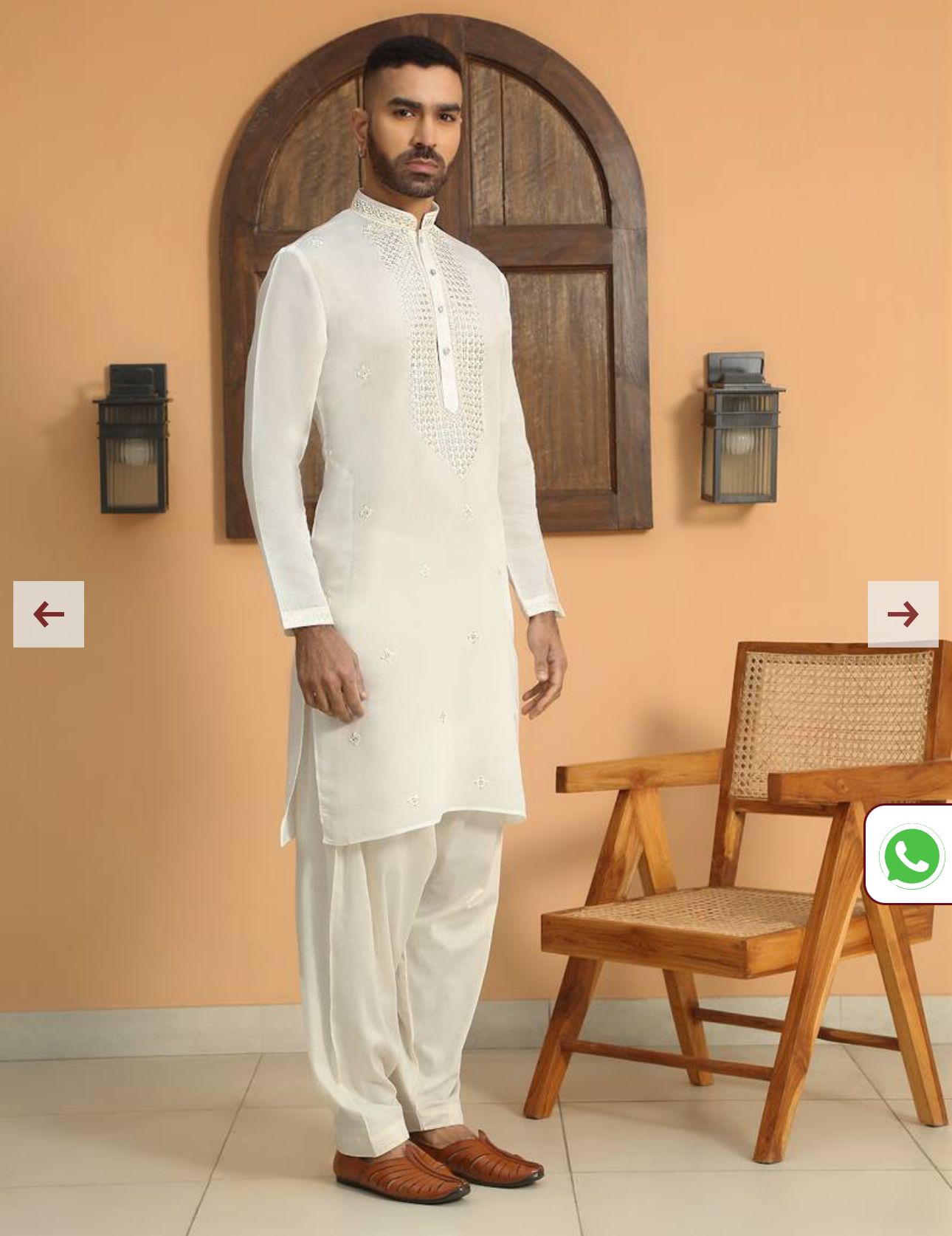 Cotton Silk Sequined Embroidered Yoke Design Cream Kurta With Cream Salwar in Germany