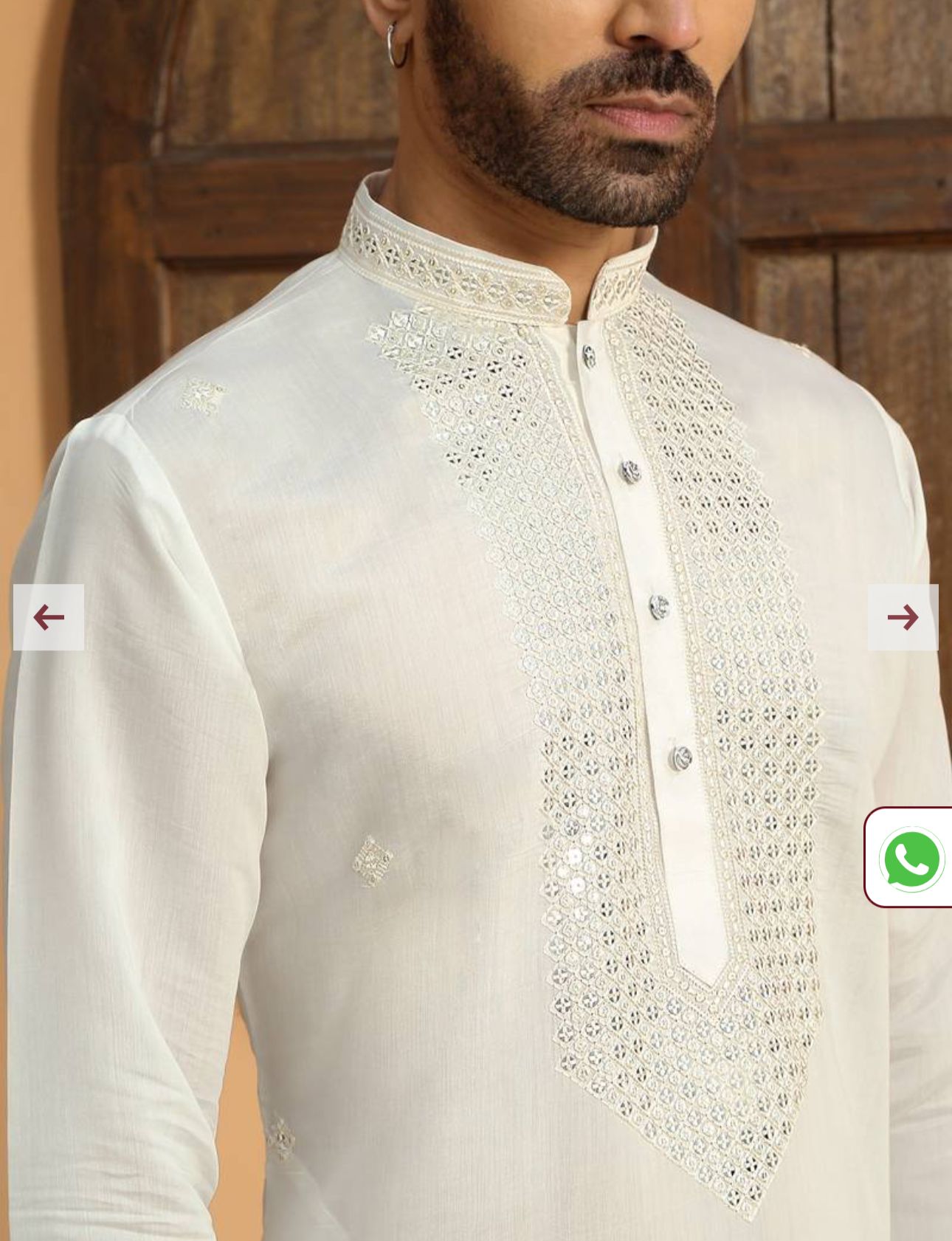 Cotton Silk Sequined Embroidered Yoke Design Cream Kurta With Cream Salwar in Germany