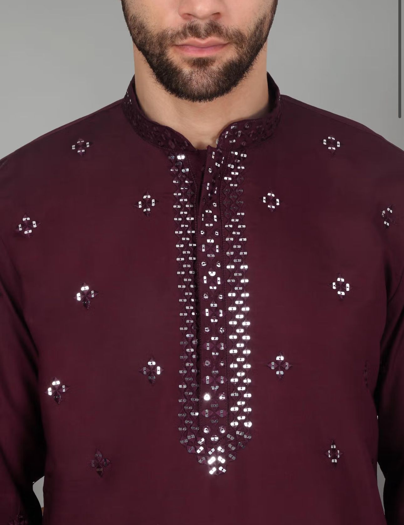 Men'S Purple Cotton Silk Sequin Worked Kurta and Pyjama in Germany