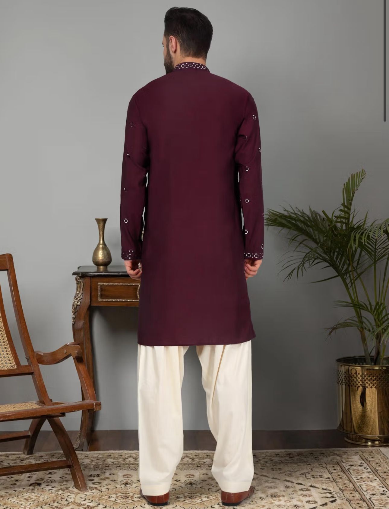 Men'S Purple Cotton Silk Sequin Worked Kurta and Pyjama in Germany