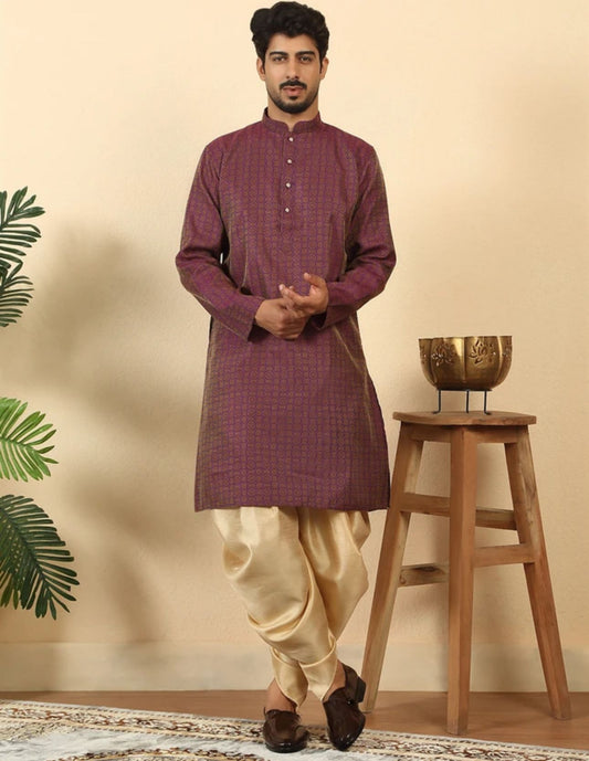 Men Jacquard Kurta Dhoti Set in Germany