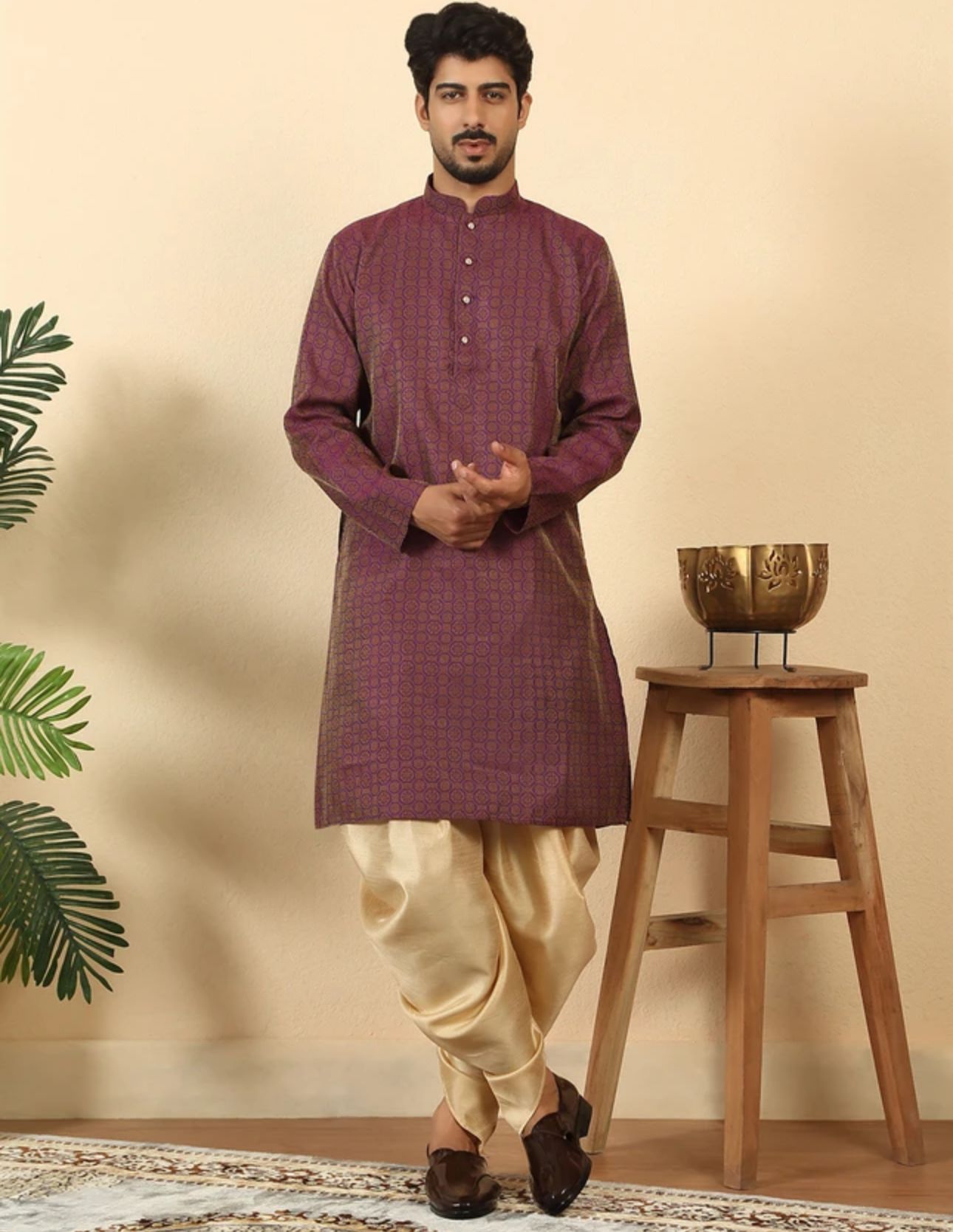 Men Jacquard Kurta Dhoti Set in Germany