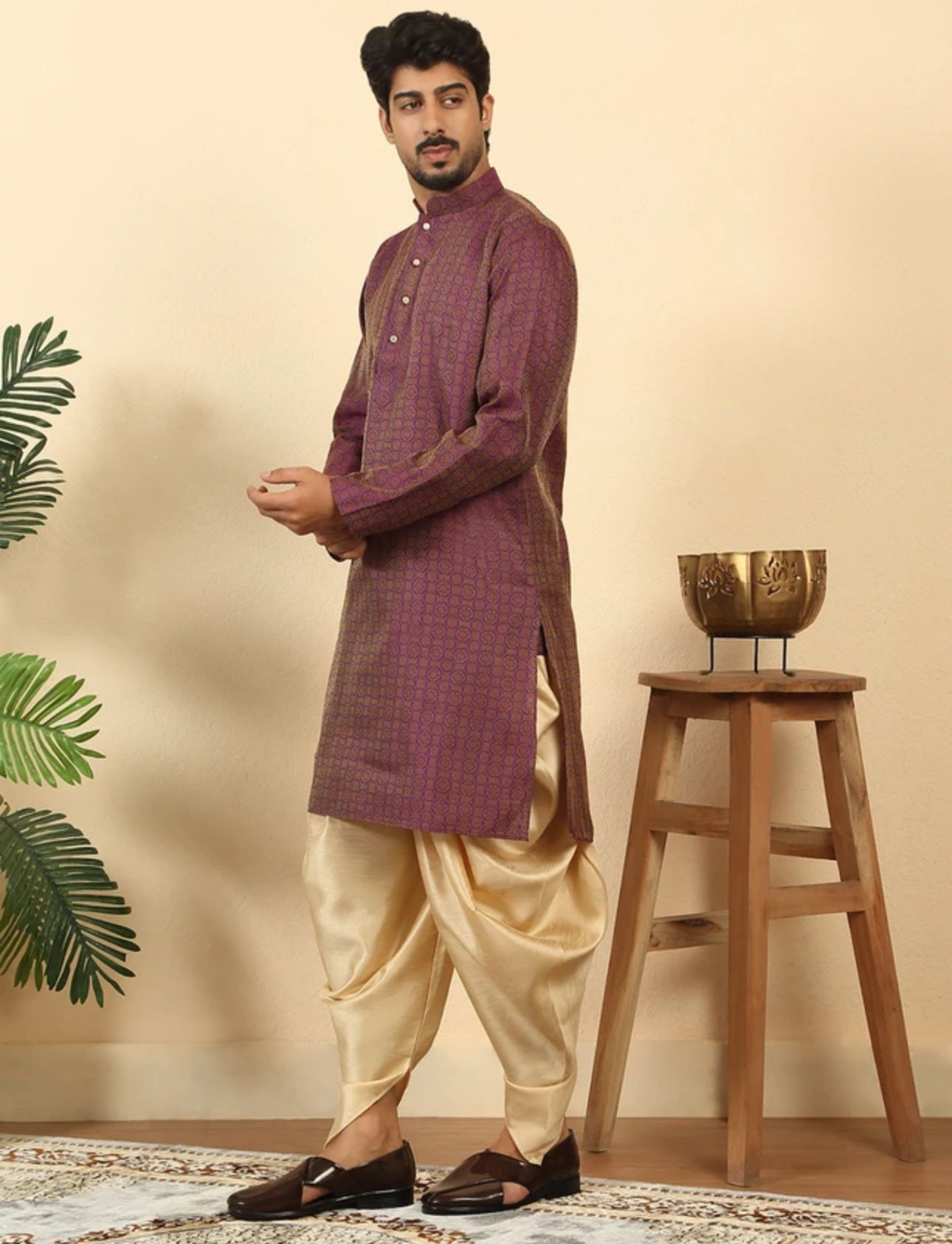 Men Jacquard Kurta Dhoti Set in Germany