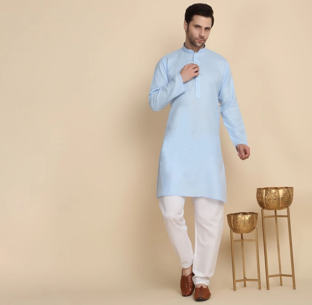 Men Cotton Blend Kurta Pyjama Set in Germany