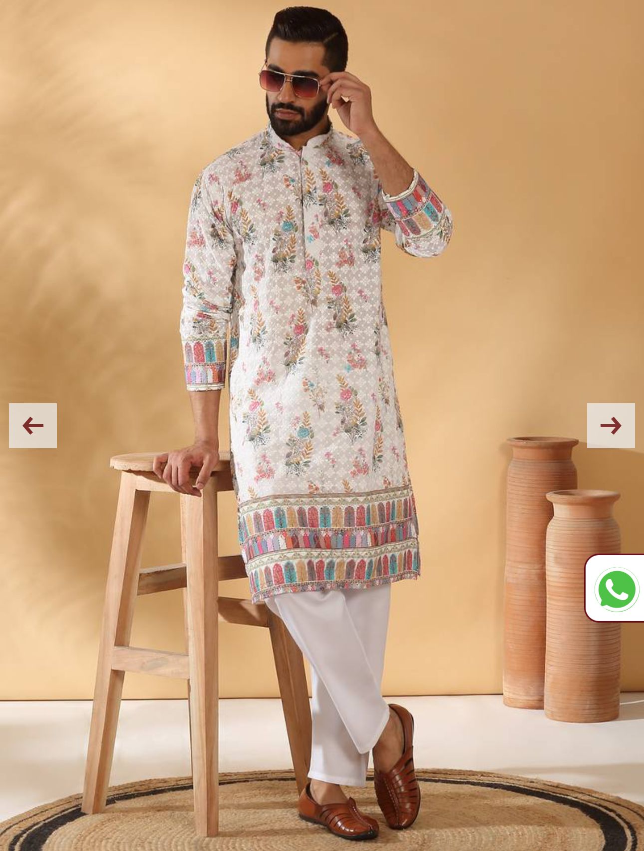 Cotton Embroidered Sequin Chikan Floral Print Thread Work Multicolor Kurta and Pyjama in Germany