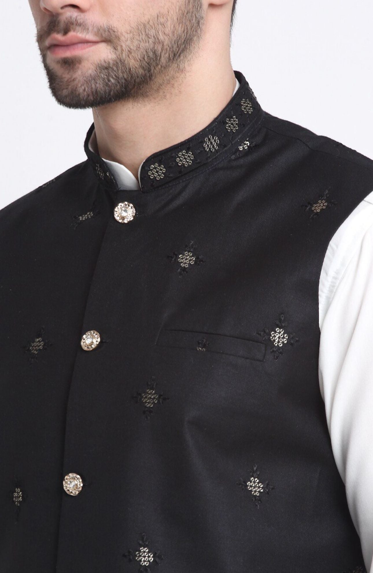 Mandarin Collar Pathani Kurta with Pyjamas & Nehru Jacket in Germany