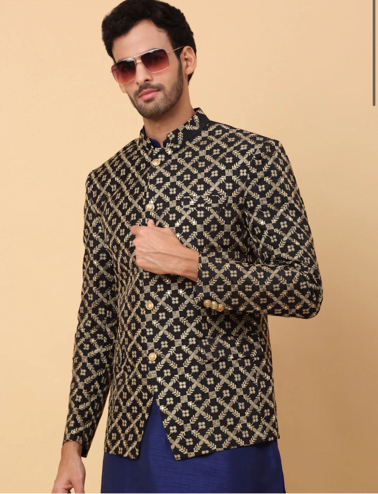 Men's Silk Navy Blue Kurta Churidar With Embroidered Zari Bandhgala Suit/Coat in Berlin