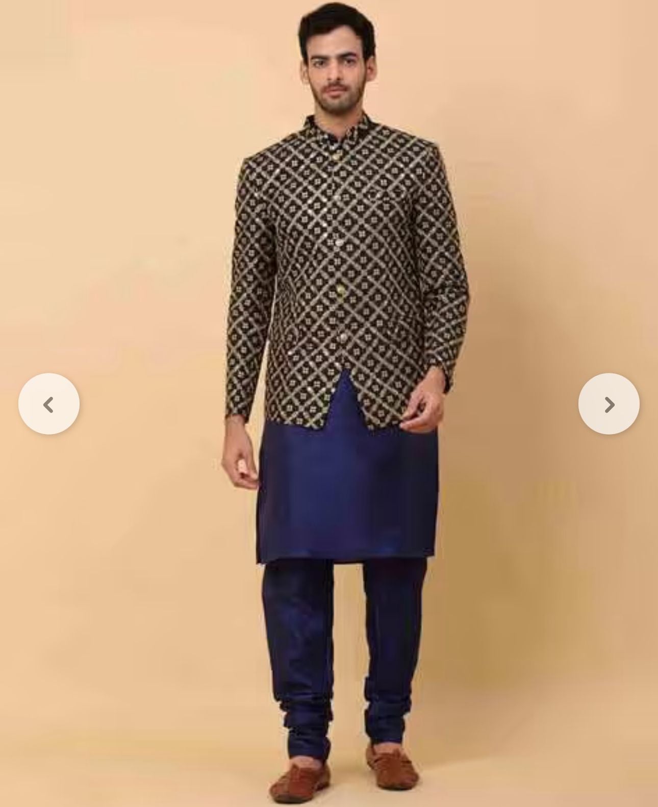 Men's Silk Navy Blue Kurta Churidar With Embroidered Zari Bandhgala Suit/Coat in Berlin