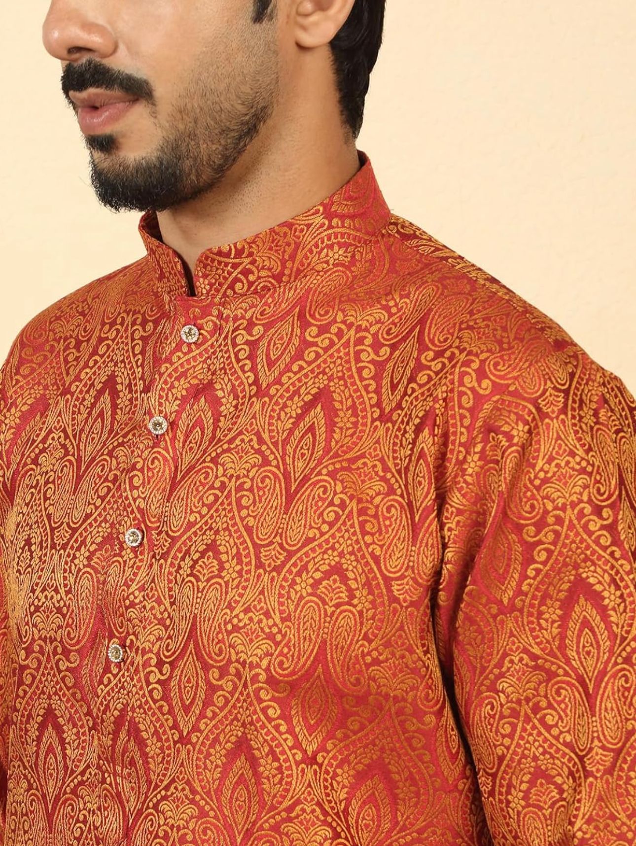 Men's Silk Blend Jacquard Paisley Kurta and Dhoti in Germany