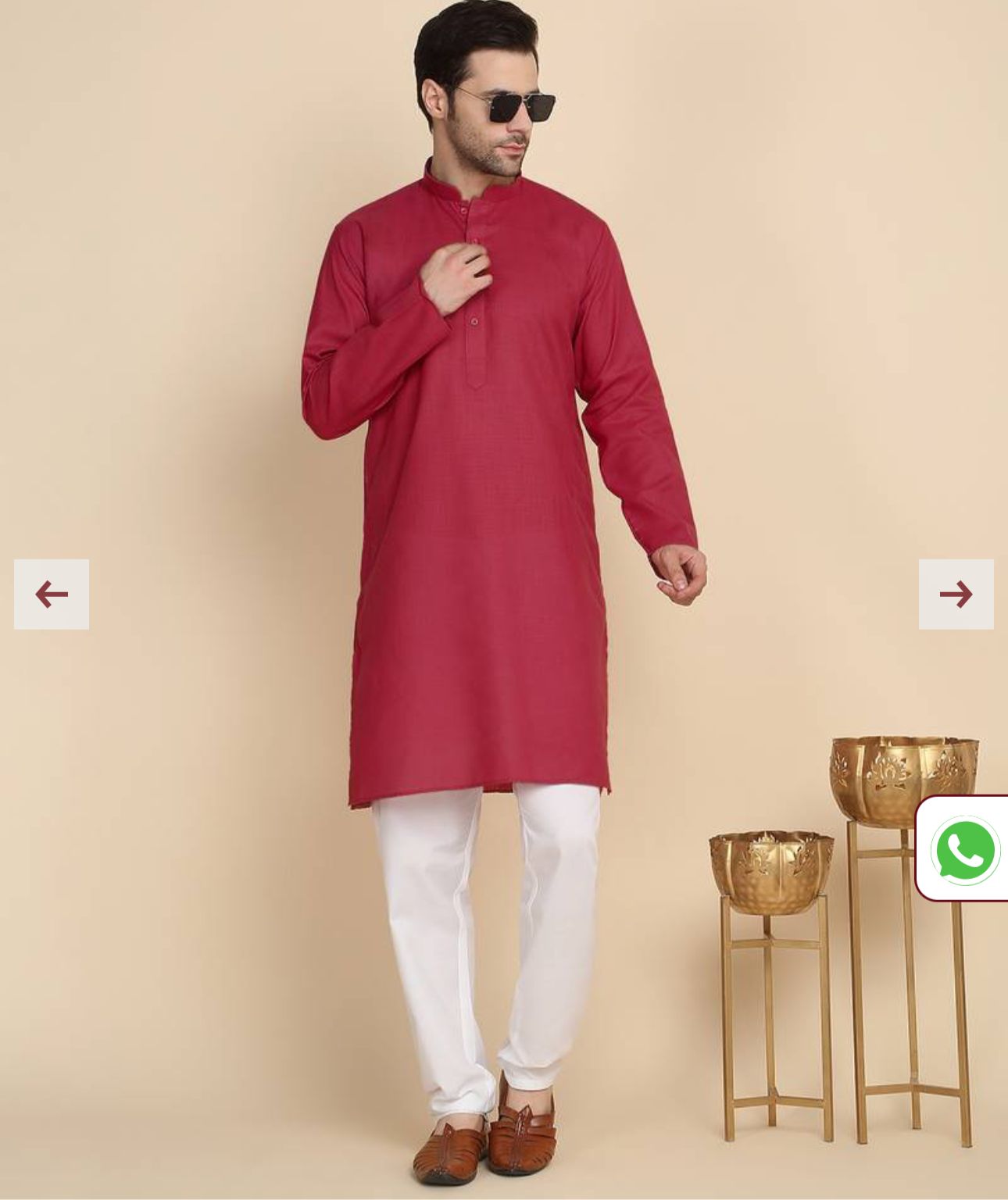 Cotton Blend Solid Denim Red Kurta With Pyjamas in Germany