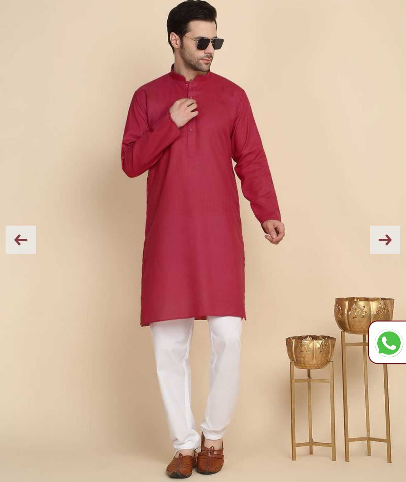 Cotton Blend Solid Denim Red Kurta With Pyjamas in Germany