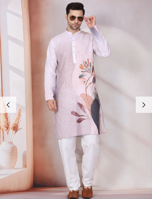 Marble Print  Long Kurta With White Elastic Waistband Pyjama Set in Berlin