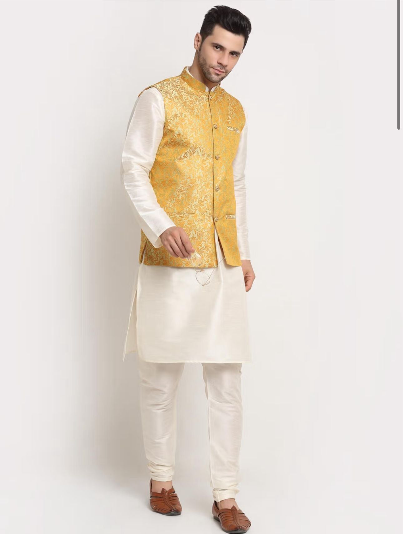 Jacquard Woven Design Nehru Jacket with kurta and pyjama in Berlin